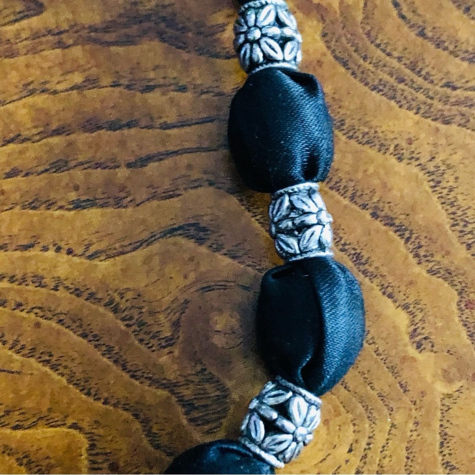 Handmade Country Girl black satin fabric covered bead necklace Size ONE SIZE - 6 Thumbnail