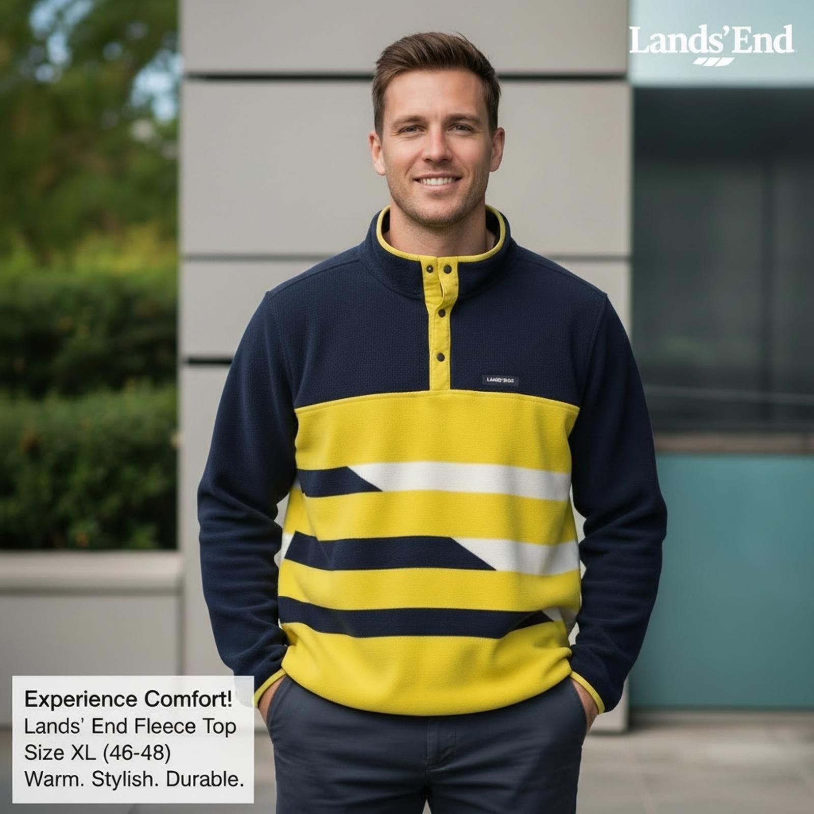 Lands' End Lands' End Men's XL Fleece Pullover Sweatshirt - Navy and Y2 Size US XL / EU 56 / 4 - 2 Thumbnail
