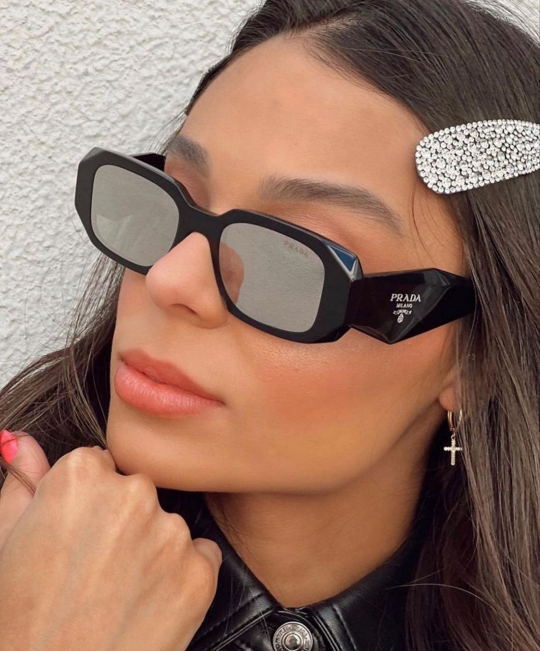 Prada NEW Prada PR17WS 1AB2B0 Black Grey Silver Square Sunglasses Size ONE SIZE - 16 Thumbnail