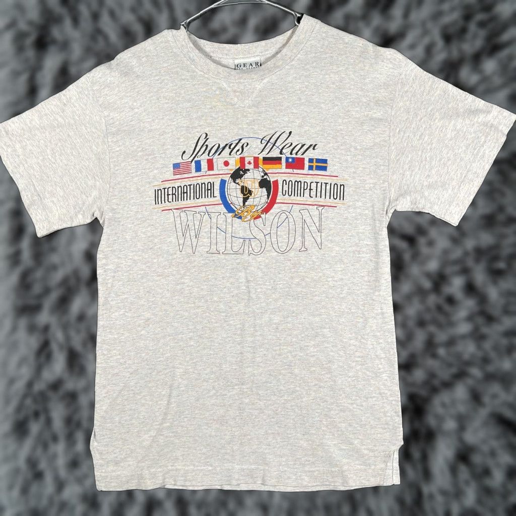 Wilson VINTAGE Gear For Sports Shirt Mens M Gray Flags International Competition Graphic Print 90s Sports Crew Neck Short Sleeve Jersey Cotton Polyester Logo Size US M / EU 48-50 / 2 - 1 Thumbnail