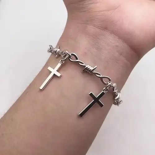 Jewelry × Vintage Barbed Wire Cross Bracelet Post Hip Hop Cosplay Jewelry Size ONE SIZE - 3 Thumbnail