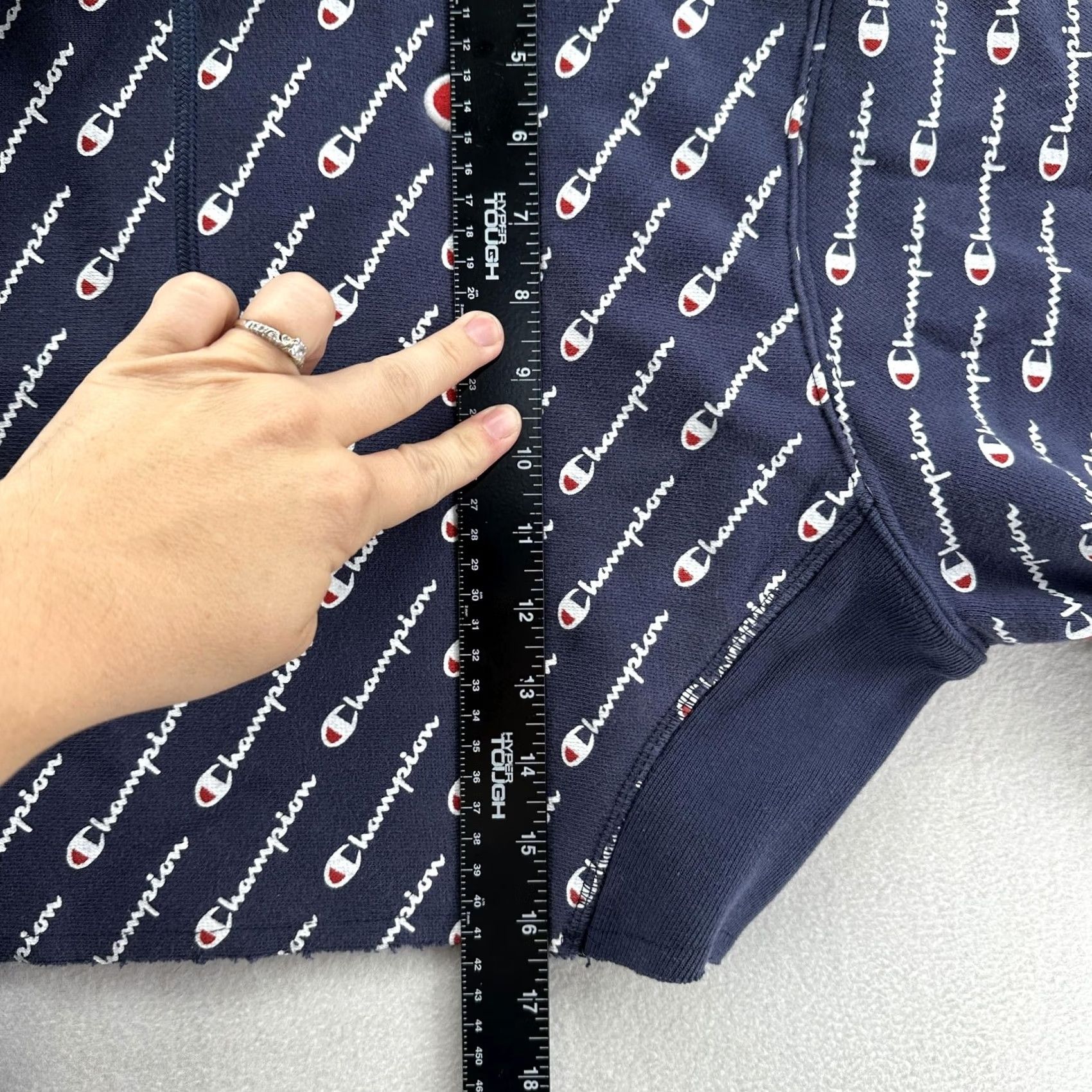 Champion Champion Hoodie Womens M Blue All Over Logo Print Cropped Fleece Pullover Size M / US 6-8 / IT 42-44 - 7 Thumbnail