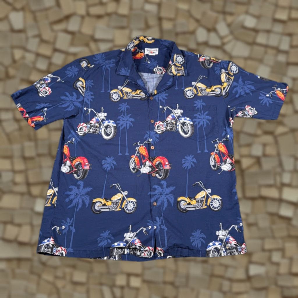 Vintage VINTAGE Pacific Legend Hawaiian Shirt Adult 2XL Blue Motorcycle USA 90s Shirt Mens Short Sleeve Cotton Button-Up Col Size US XXL / EU 58 / 5 - 1 Thumbnail