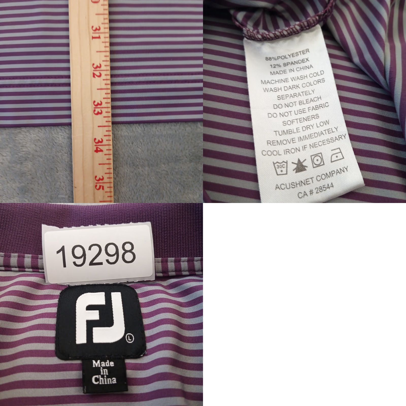Footjoy FootJoy Polo Shirt Mens Large Purple Striped Short Sleeve Hat? Size US L / EU 52-54 / 3 - 8 Thumbnail