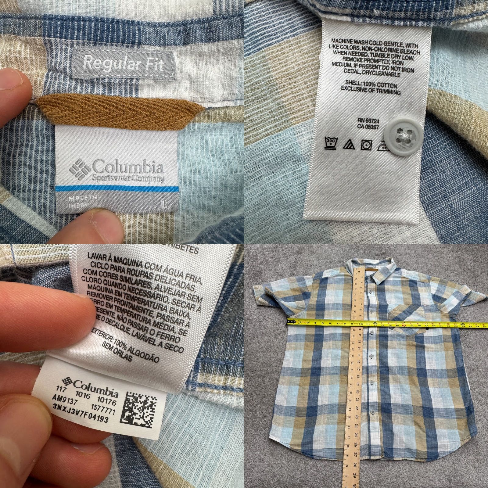Vintage Columbia Shirt Mens Large Blue Gold Plaid Cotton Casual Button Down Size US L / EU 52-54 / 3 - 8 Thumbnail