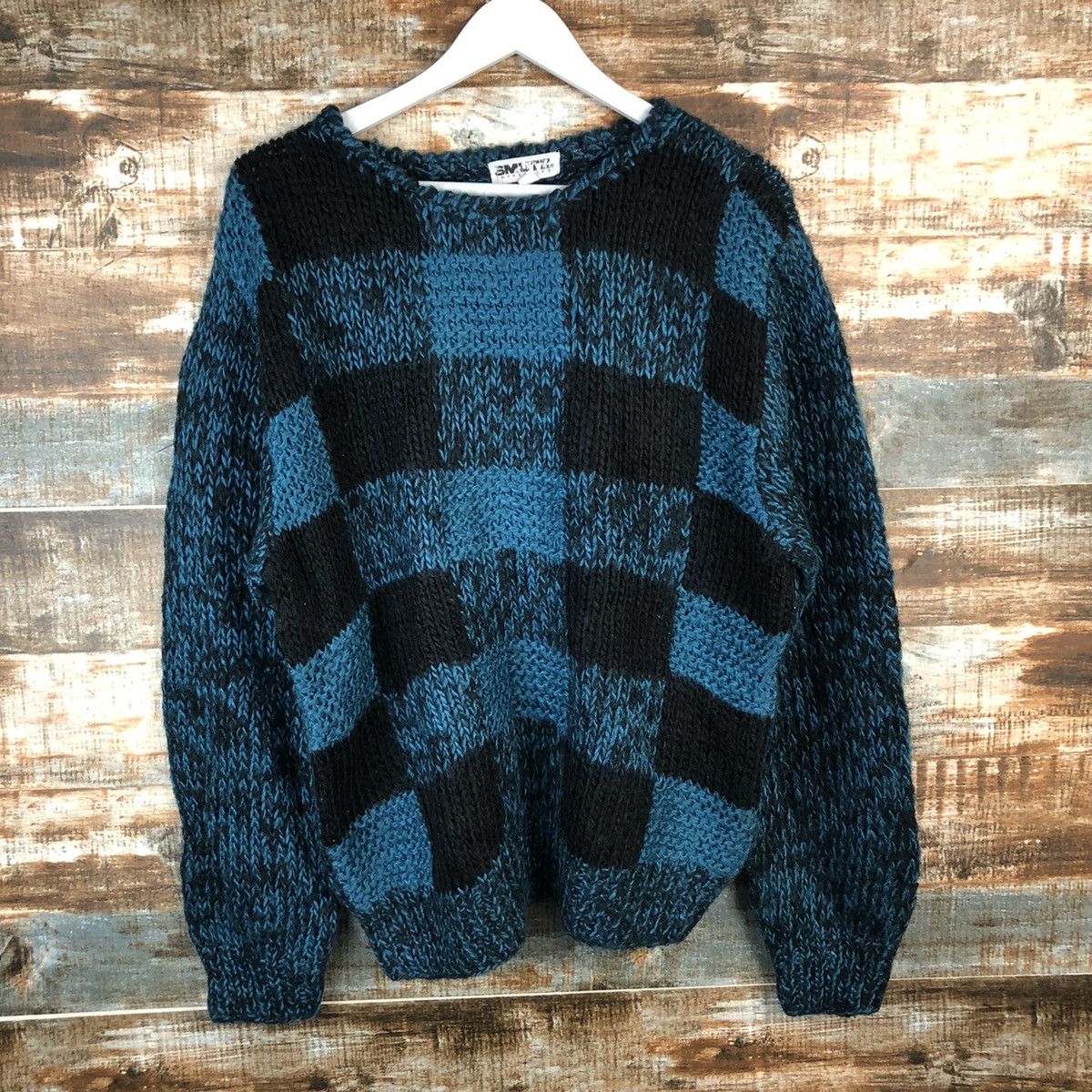 Vintage Smotz Blue Checkred handknit Knitwear #A1375 Size US L / EU 52-54 / 3 - 3 Thumbnail