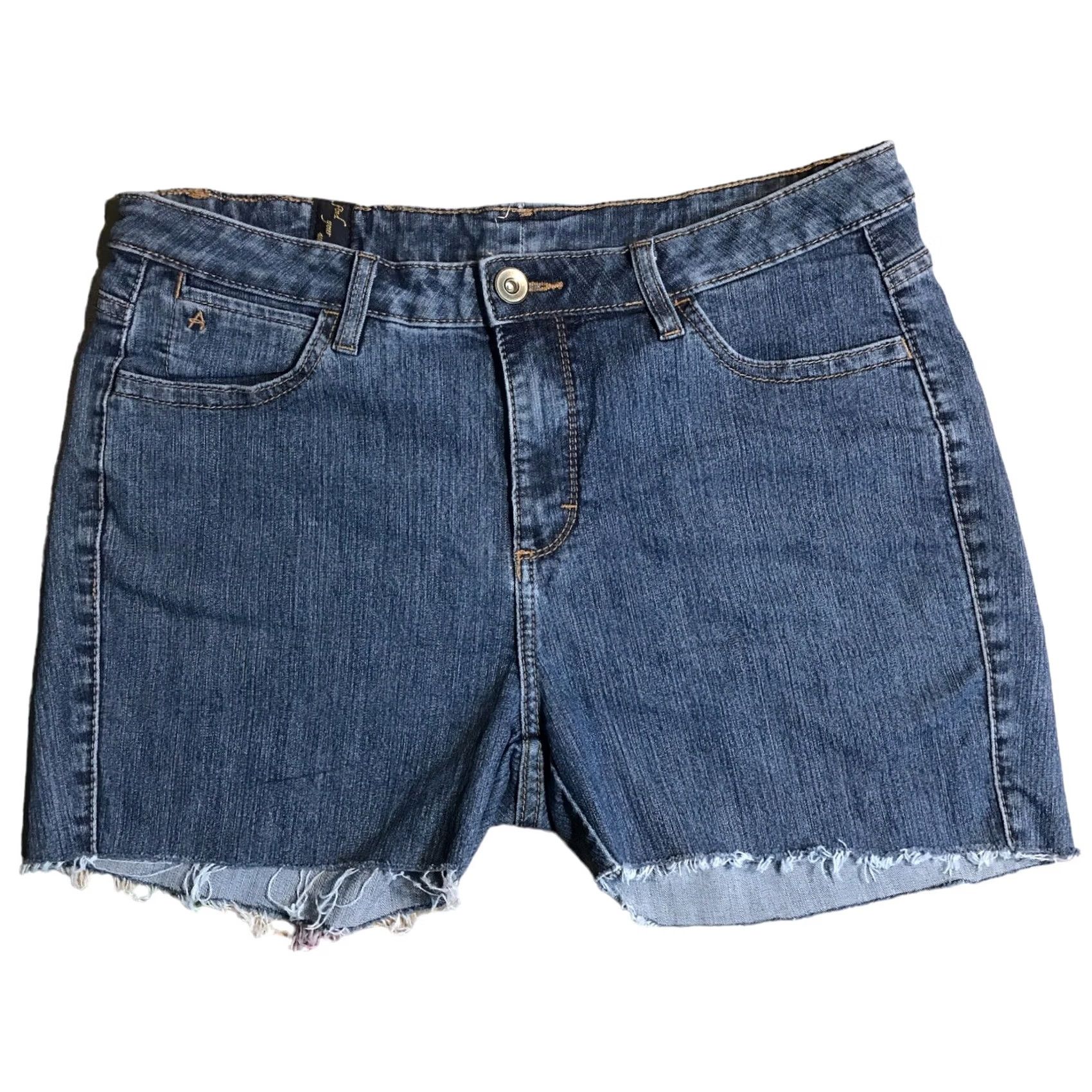 Wrangler Wrangler Aura Womens Denim Blue Cut-Off Shorts Medium Wash 14 5-Pocket Zip Regular Rise 10in Western Rodeo Mens/ Womens? Size 36" / US 14 / IT 50 - 2 Thumbnail