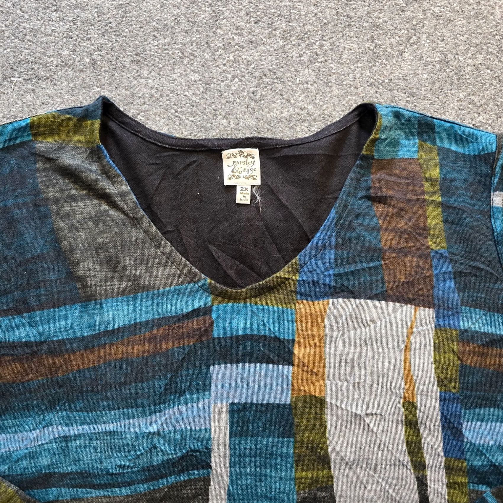 Vintage Parsley & Sage Top Women 2X Black Artsy Knit Boxy Long Sleeve Casual V-Neck Geometric Pattern Knit Shirt Womens Size XXL / US 16-18 / IT 52-54 - 2 Thumbnail