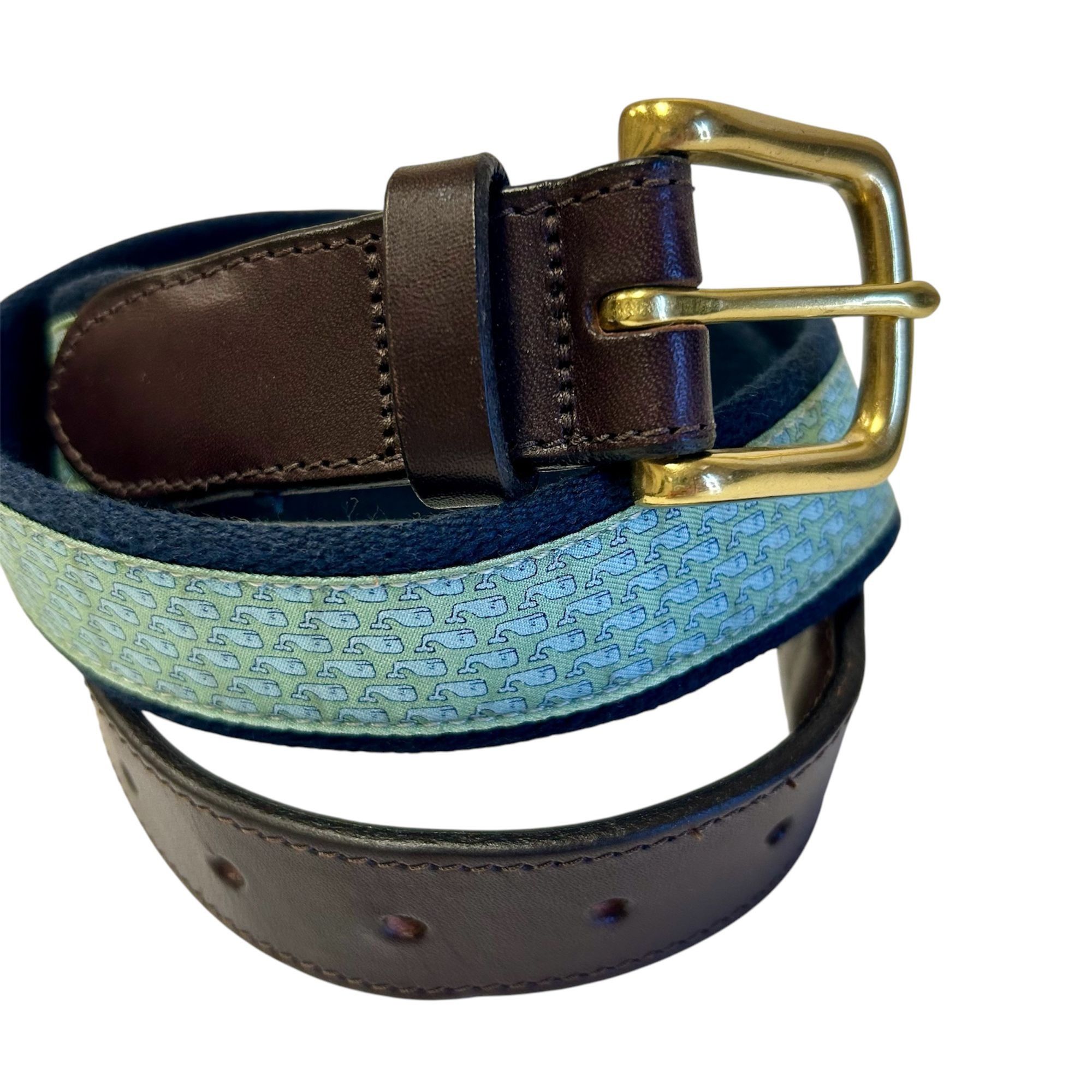 Vineyard Vines Vtg Vineyard Vines USA Blue Cotton Silk WHALES Logo Belt Size 32 - 1 Thumbnail