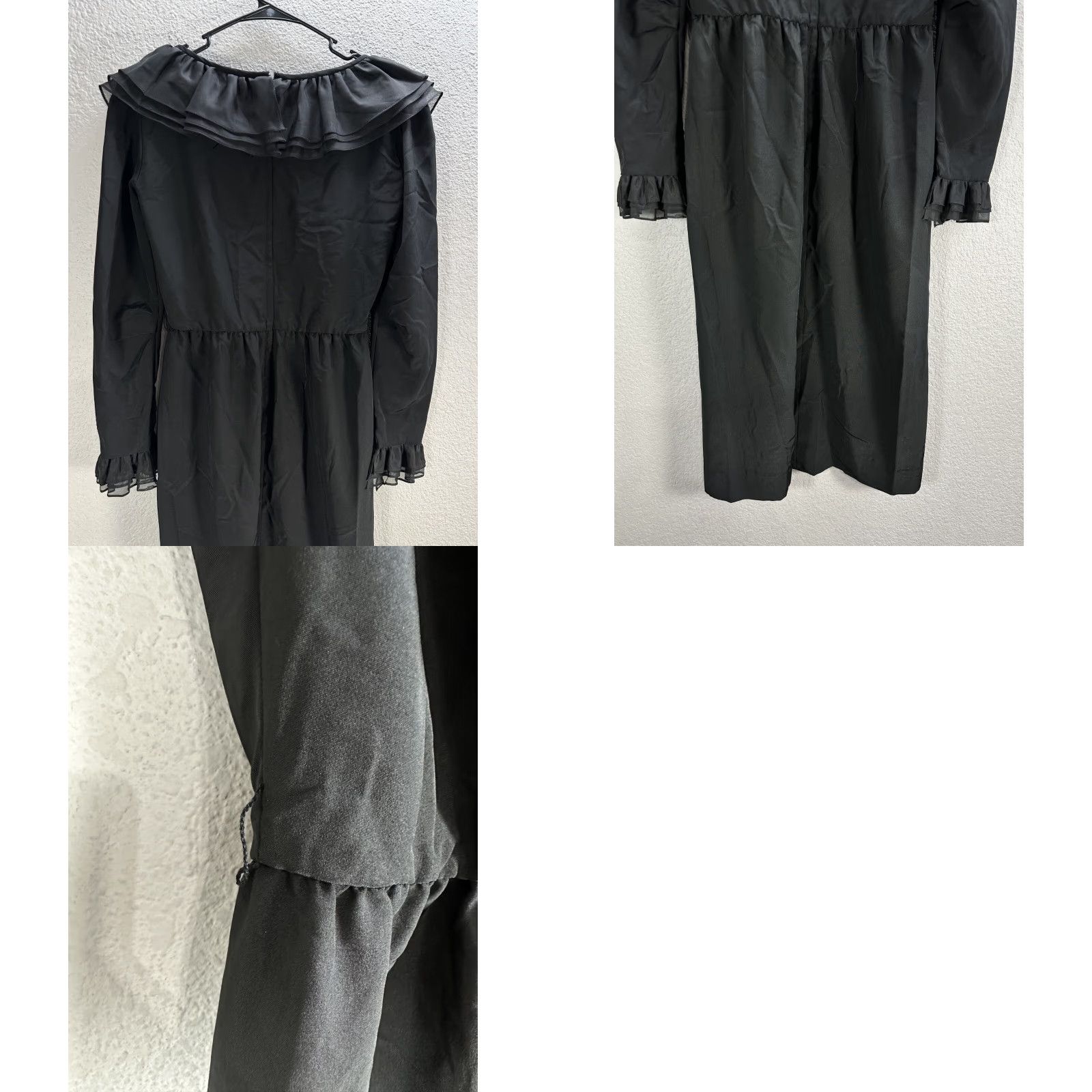 Vintage Lilli Diamond Black Ruffle V-Neck Dress Long Sleeve Knee Length Evening Sz 8 Size M / US 6-8 / IT 42-44 - 8 Thumbnail