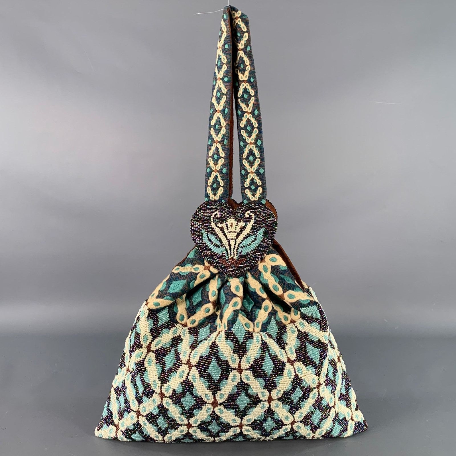 Other Blue Brown White Beaded Hand Embroidered Cotton Handbag Size ONE SIZE - 5 Thumbnail