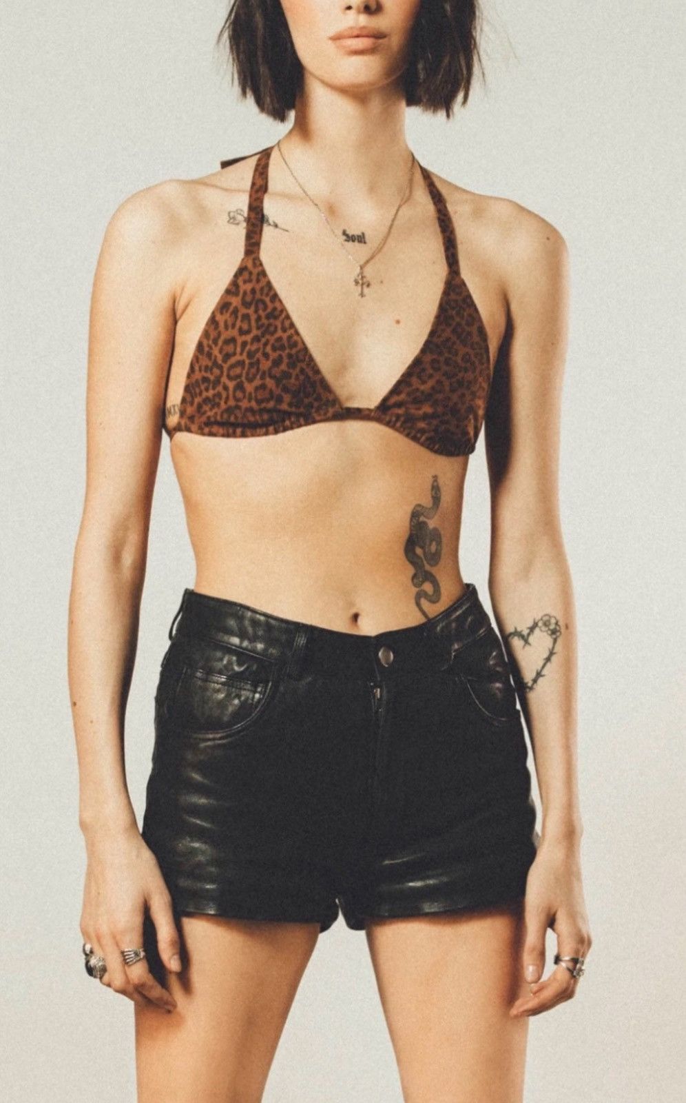 Other Genuine Leather Triangle Bra Leopard Print UK Brand “Other” Size M / US 6-8 / IT 42-44 - 1 Thumbnail