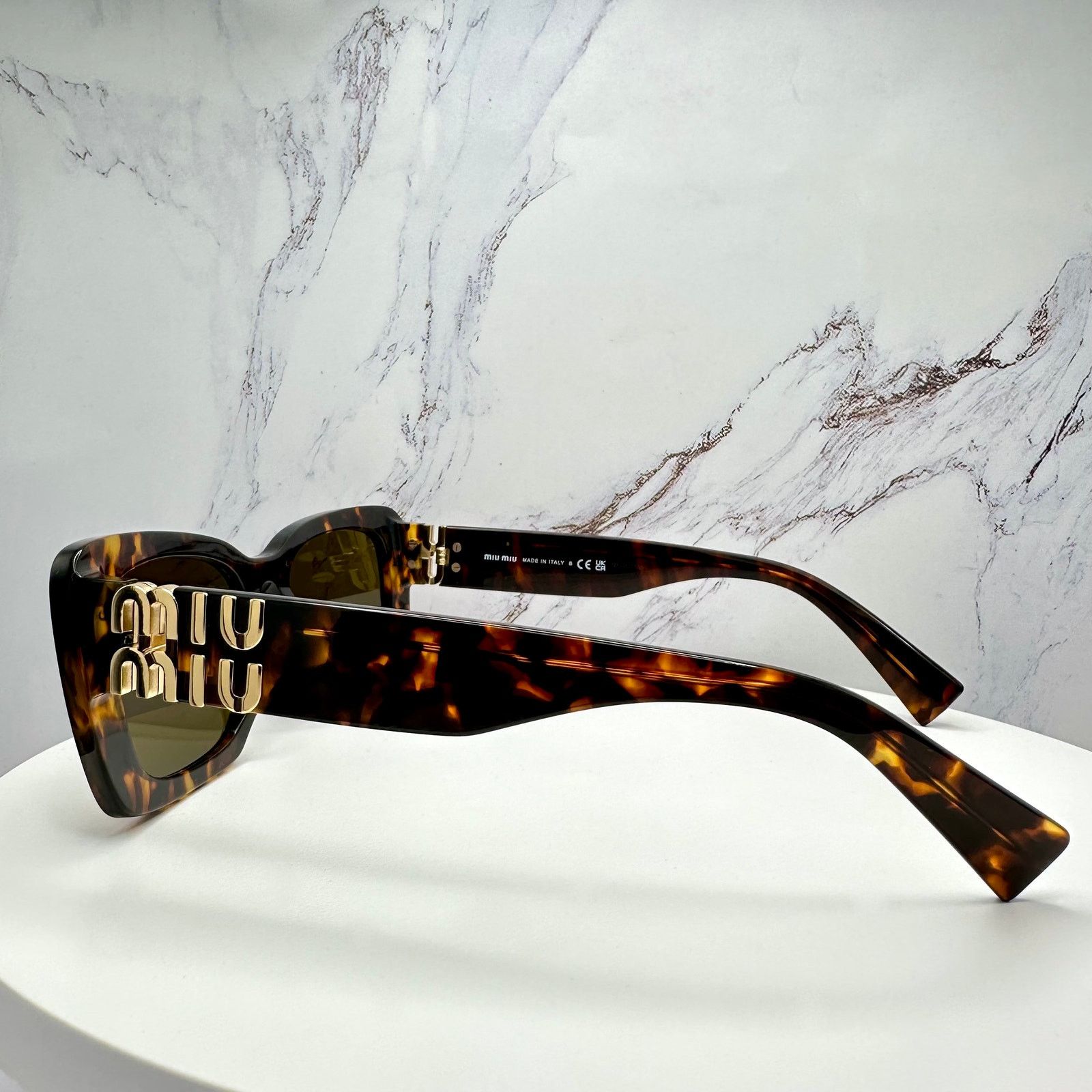 Miu Miu New MIU MIU Sunglasses Brown Tortoise Gold Metal Logo Size ONE SIZE - 4 Thumbnail
