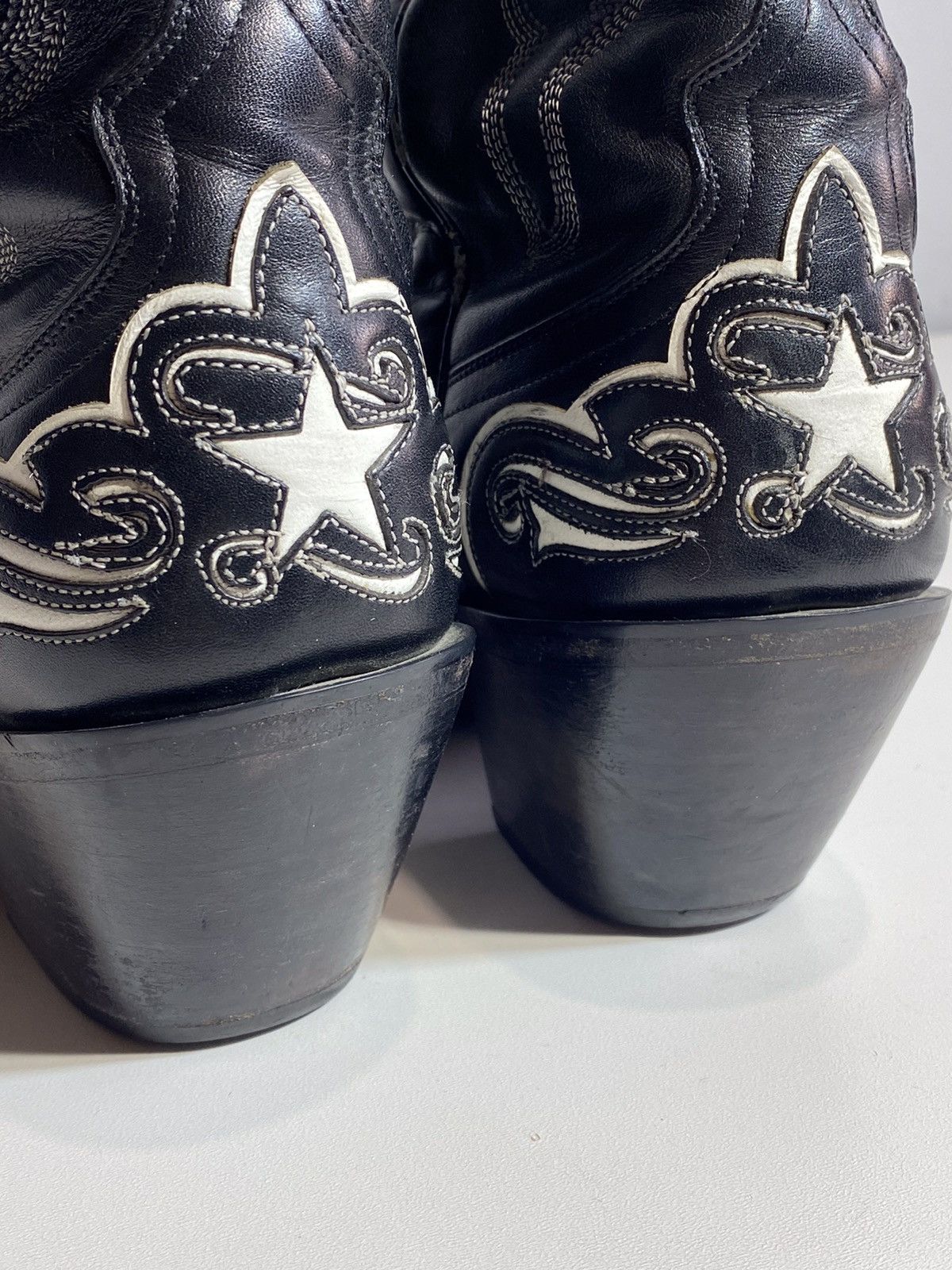 Genuine Leather 🔥 Y2K BLACK STAR COWBOY BOOTS MEXICO STAR EMBROIDERY WESTERN Size US 7 / EU 40 - 16 Thumbnail