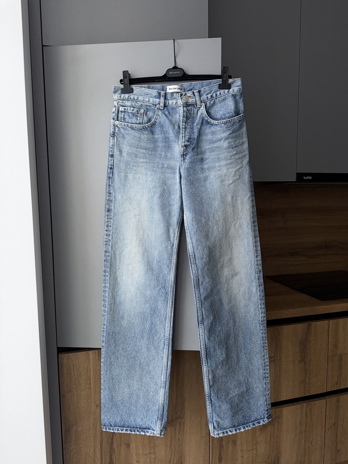 Balenciaga Belenciaga High-Rise Straight Blue Denim Pants Size US 27 - 1 Thumbnail