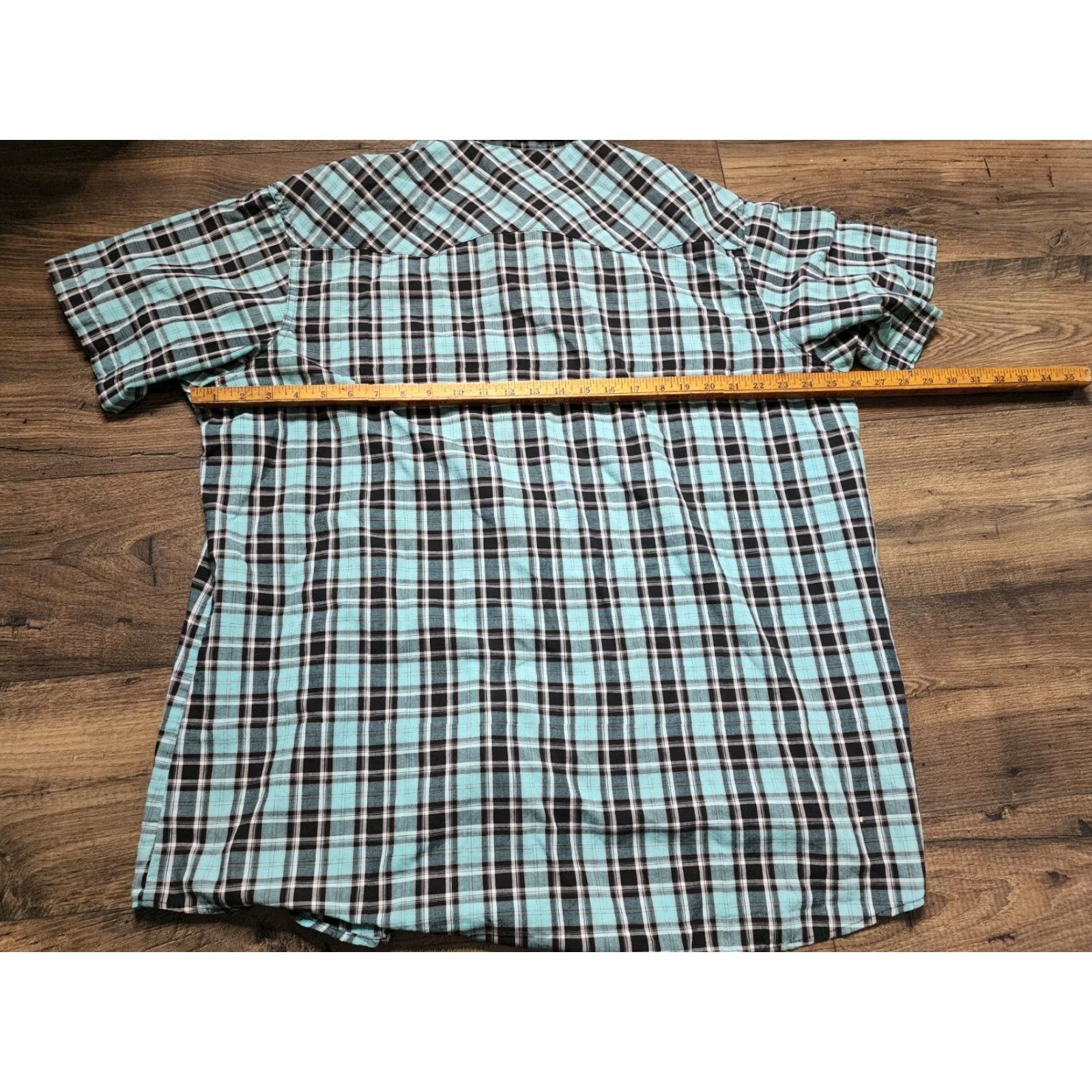 Wrangler VINTAGE Wrangler Shirt Mens 2XL Plaid Western Pearl Snap Short Sleeve Blue Turquoise Rockabilly Cowboy Womens Men Size US XXL / EU 58 / 5 - 2 Thumbnail