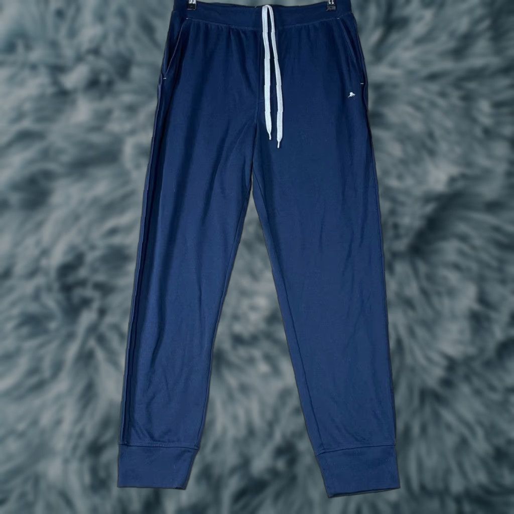 Tommy Bahama Tommy Bahama Sweatpants Mens Medium Blue Polyester Spandex Tapered Joggers Logo Slim Drawstring Size US 31 - 1 Thumbnail