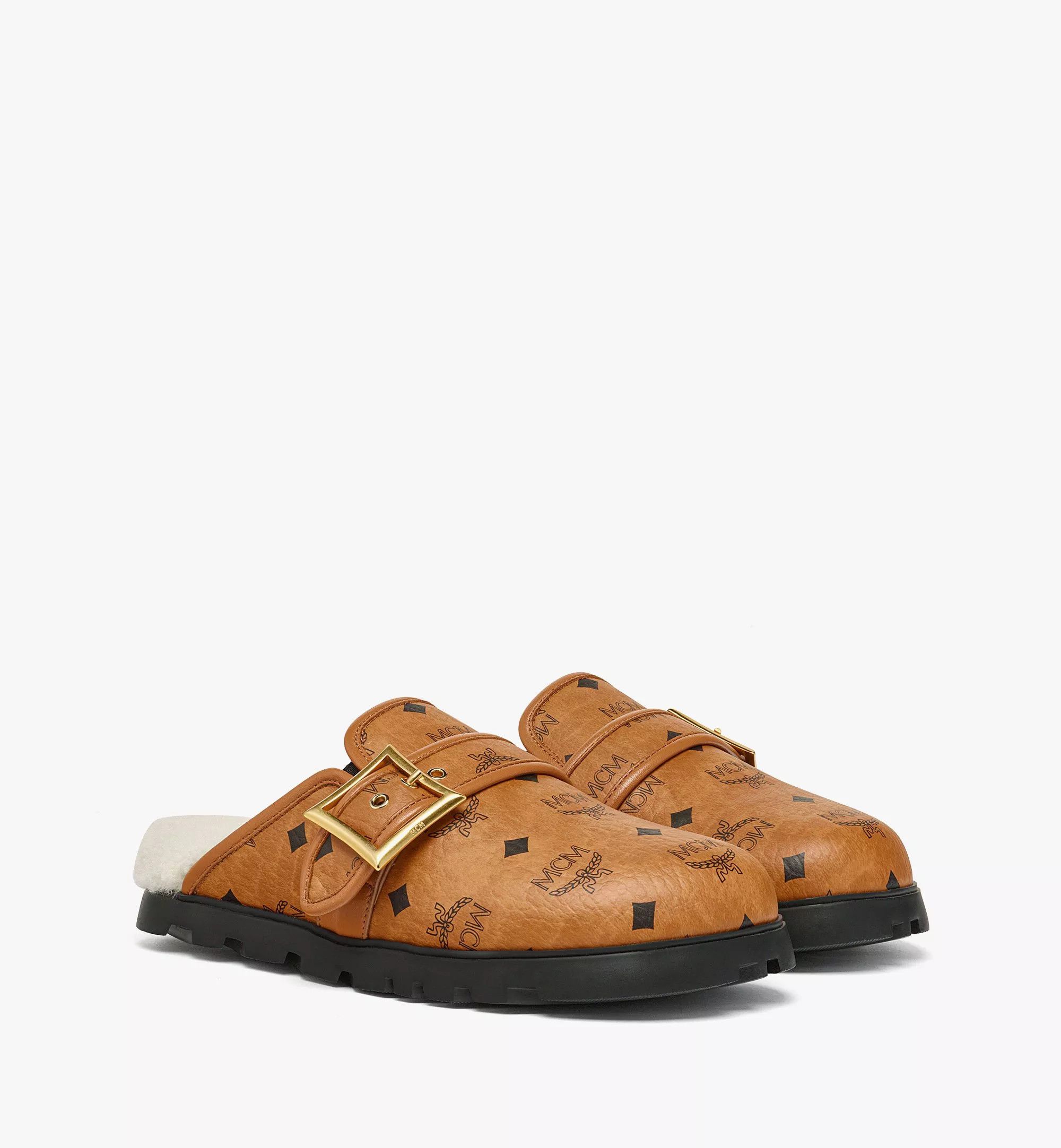 MCM o1mt1gz0125 Flat Mules In Shearling in Brown/White Size US 9 / IT 39 - 1 Thumbnail