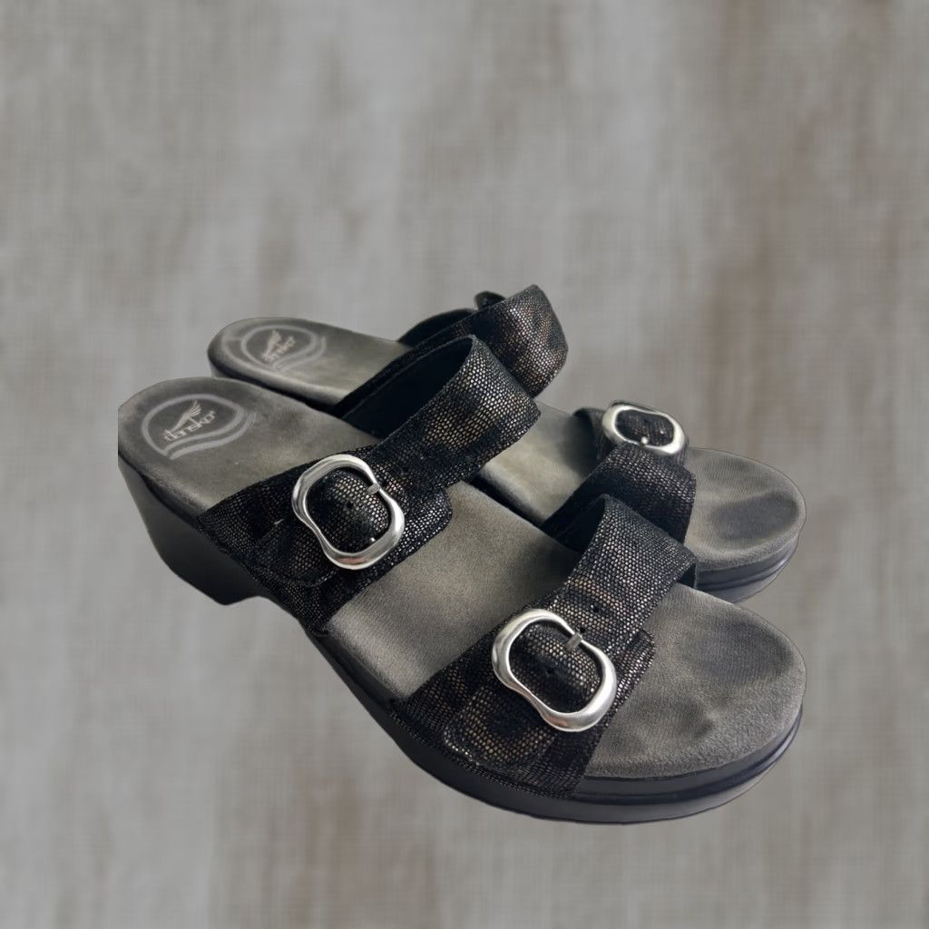 Dansko Dansko Sophie Slide Sandals Black/Brown Animal Print - Size 40 US 9.5 Womens Sandal Size US 10 / IT 40 - 1 Thumbnail