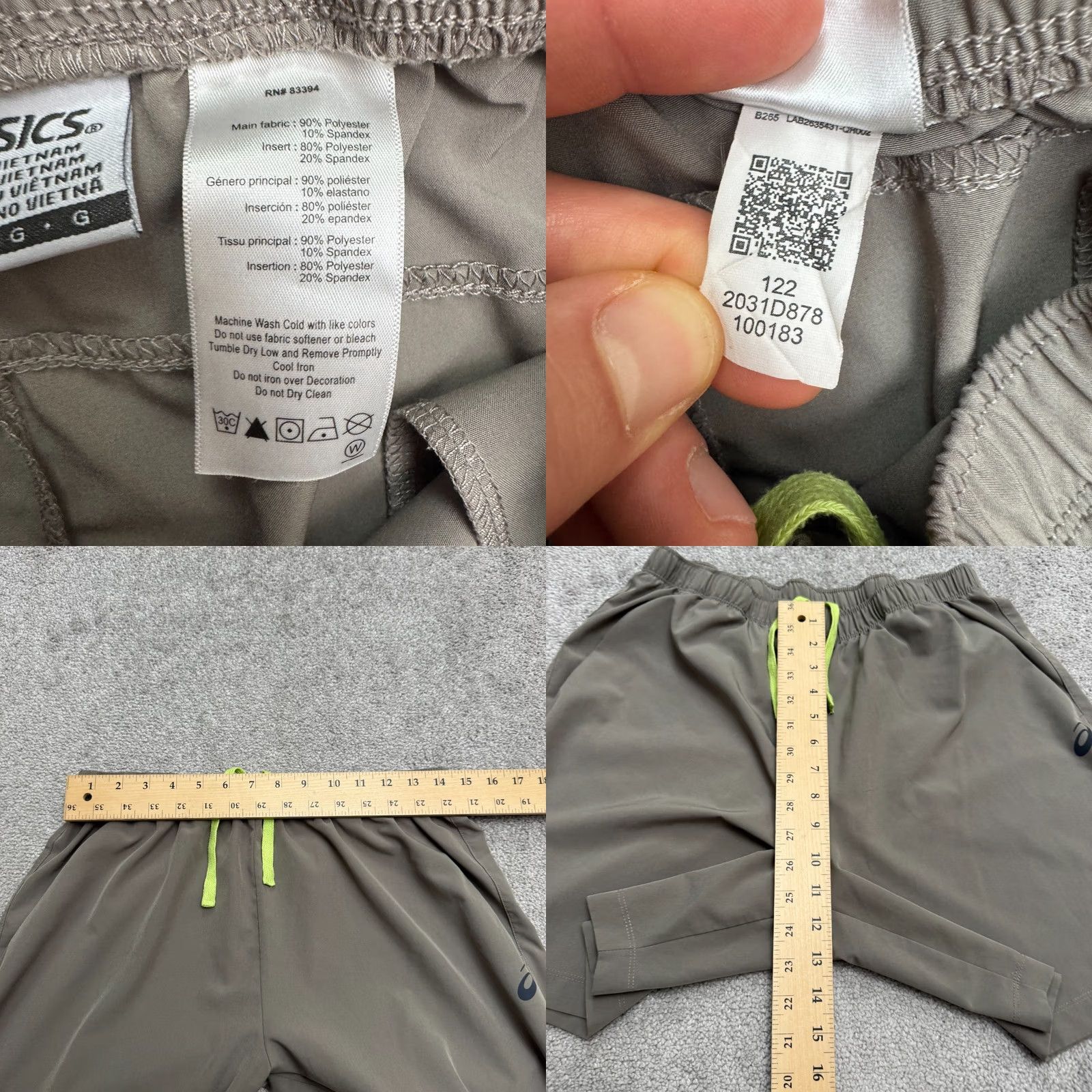 Asics ASICS Running Shorts Mens L Gray Lime Elastic Waist Athletic Gym Casual Sports Size US 33 - 8 Thumbnail