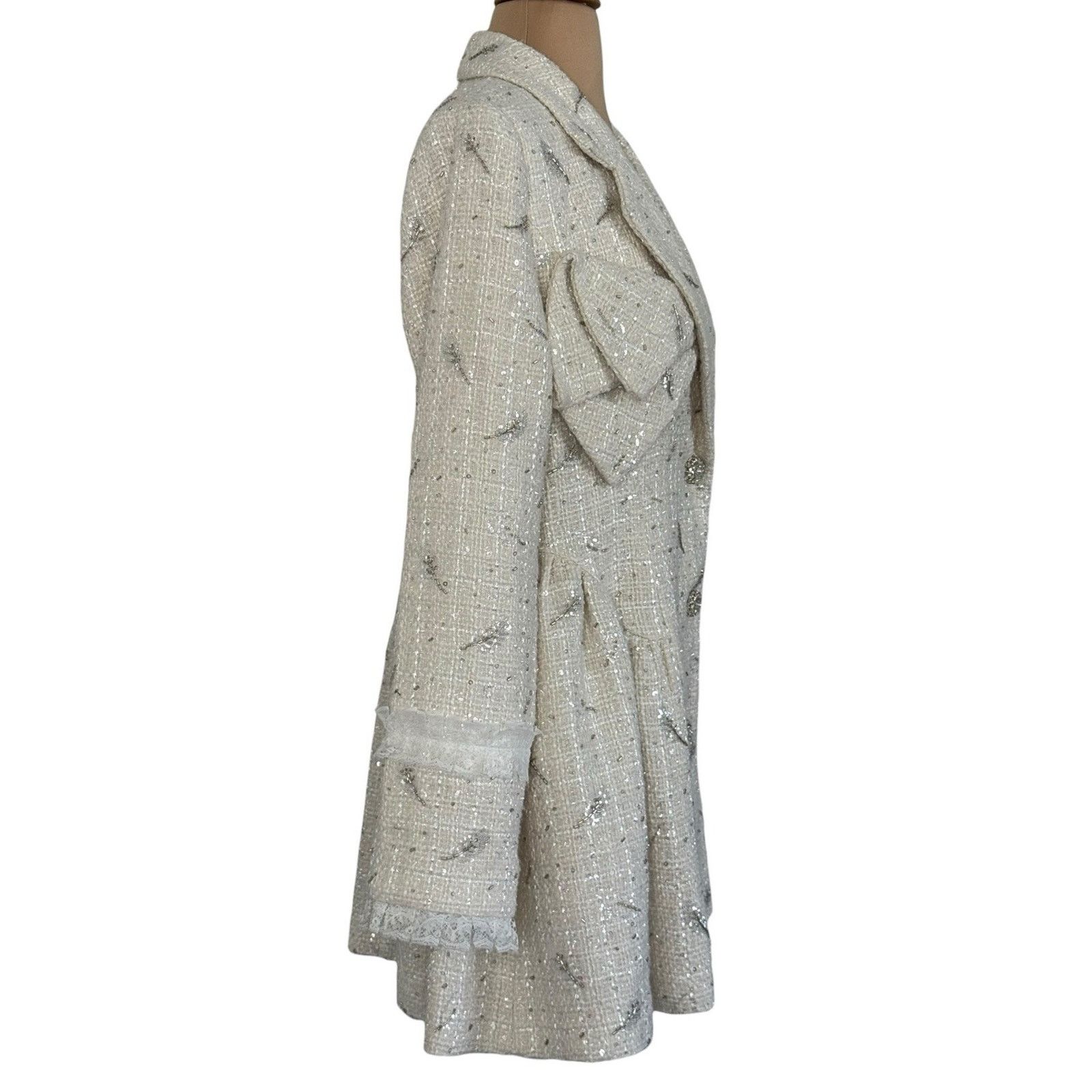 Other MARIE ELIE Ivory Tweed Bow Coat Lace Rhinestones Beaded Sz L Size L / US 10 / IT 46 - 6 Thumbnail