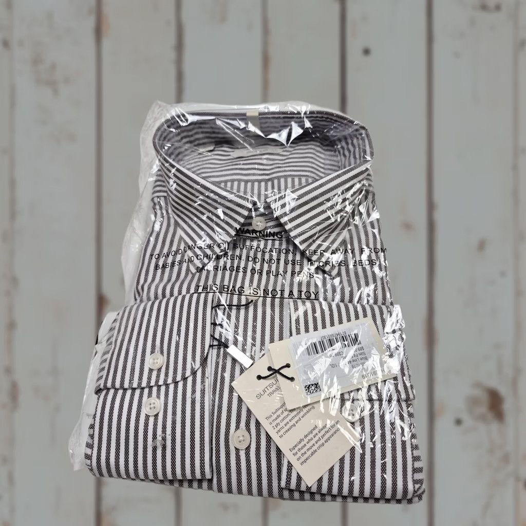 Suitsupply Suitsupply Shirt Mens 17.5 Brown Dress Stripe Slim Fit Traveller Formal Size 48R - 1 Thumbnail