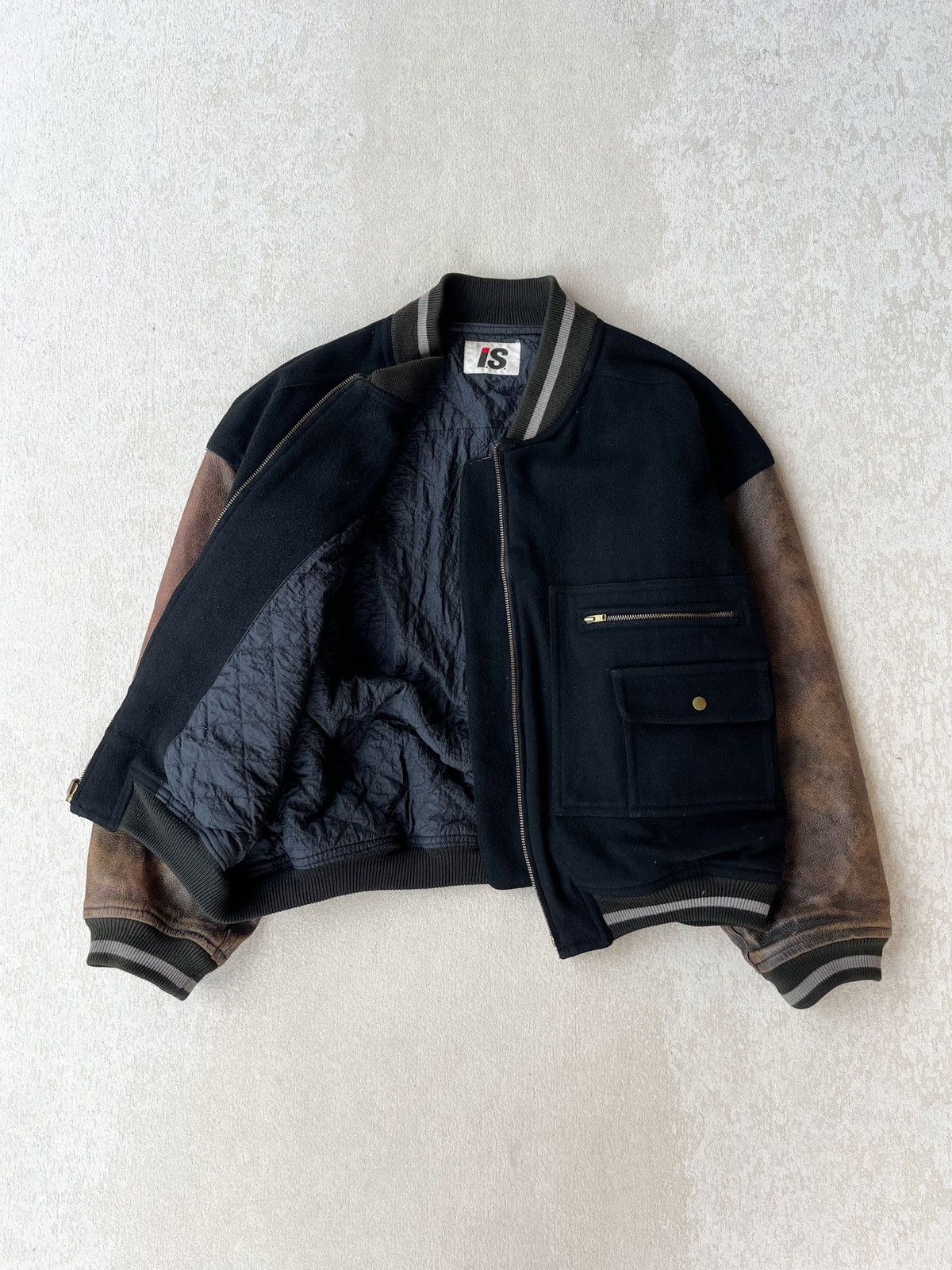 Issey Miyake 1980’s ISSEY MIYAKE Care label Wool/Leather Varsity Bomber Size US XL / EU 56 / 4 - 10 Thumbnail
