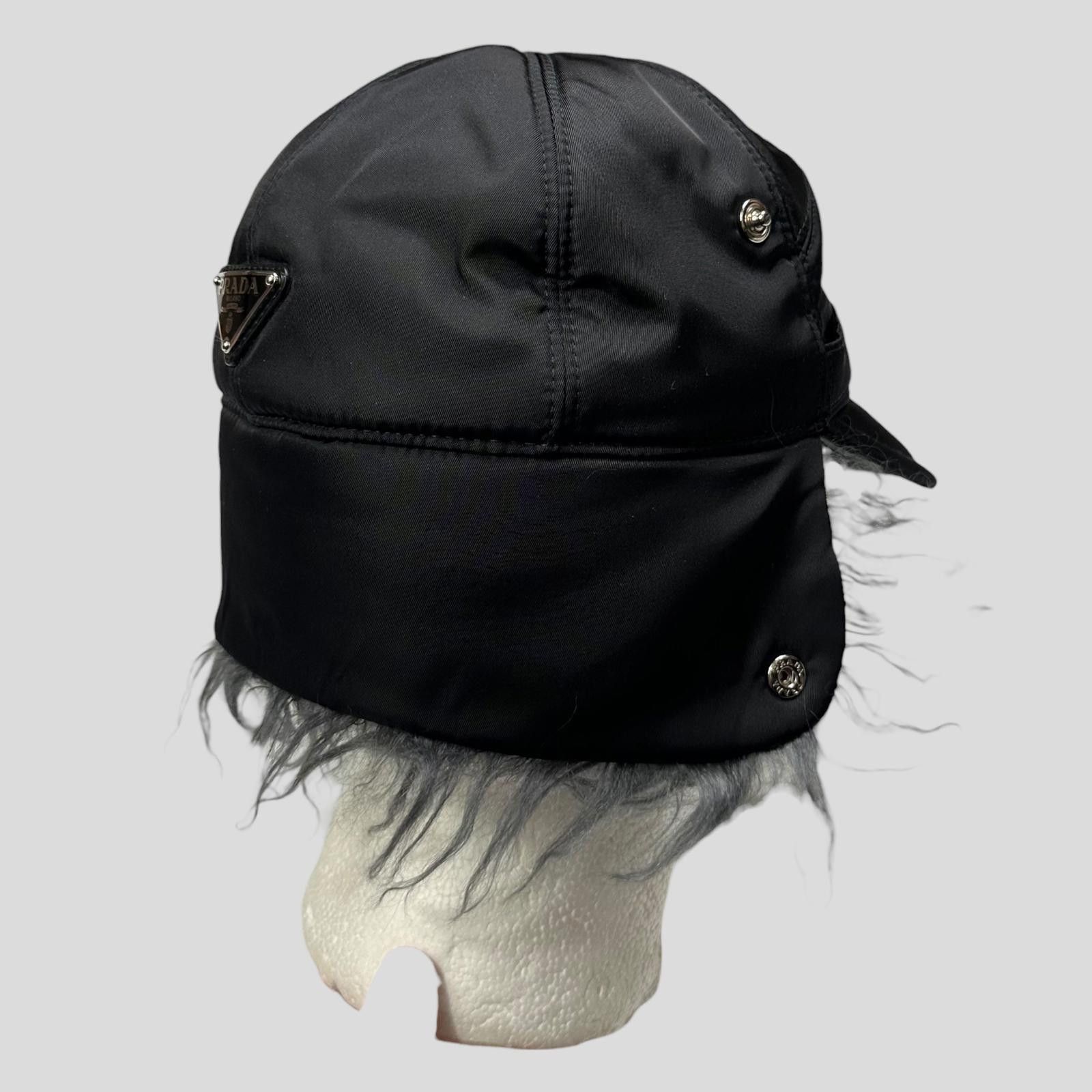 Prada Prada Milano FW19 Mohair Triangle Logo Nylon Trapper Hat S/M Size ONE SIZE - 7 Thumbnail
