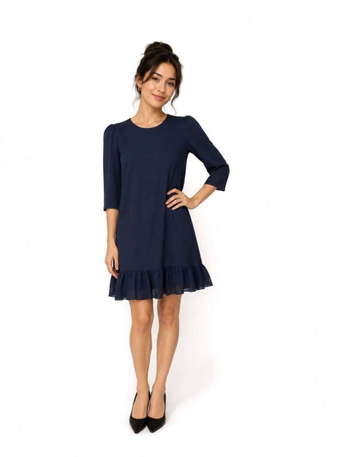 Tommy Hilfiger Tommy Hilfiger Black Jersey/Chiffon Mix Ruffle Hem Dress Size XS / US 0-2 / IT 36-38 - 1 Thumbnail