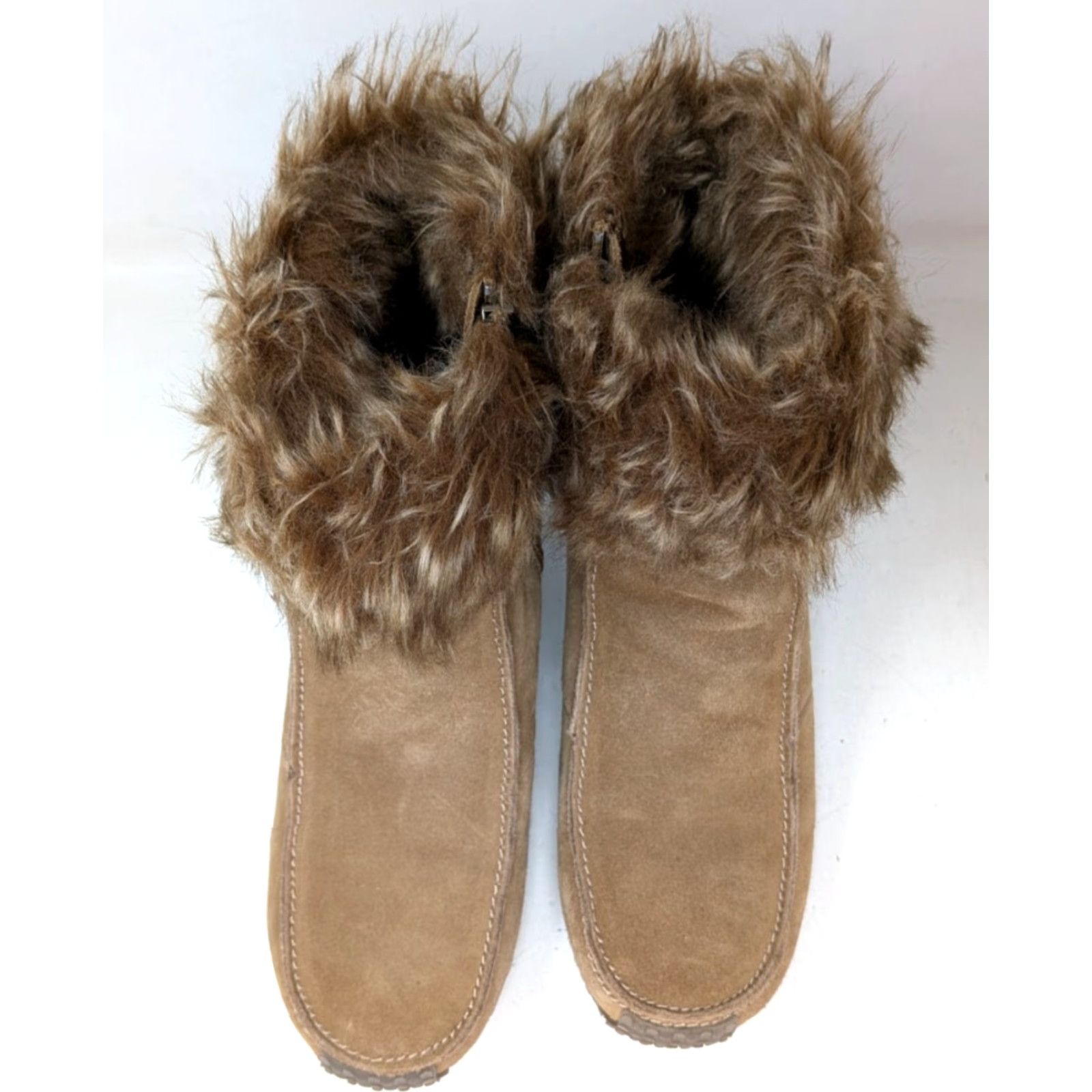 Vintage Sporto Nina Honey Brown Leather Womens Size 9M Faux Fur Cuff Ankle Boot Booties Size US 9 / IT 39 - 6 Thumbnail