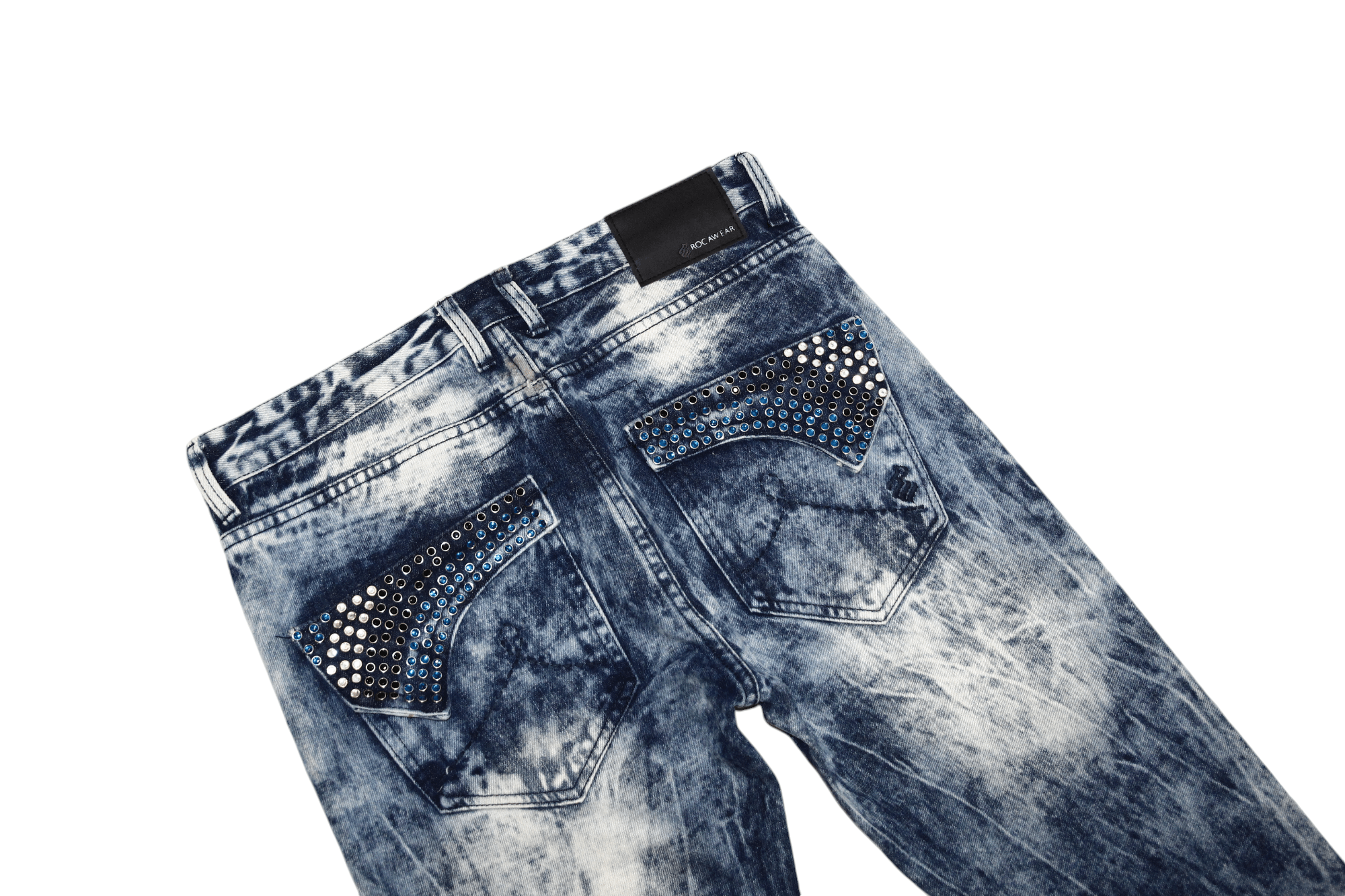 Rocawear 🔥Rockawear Dark Acid Wash Distressed Jeans Rhinestones Trim Size US 34 / EU 50 - 3 Thumbnail