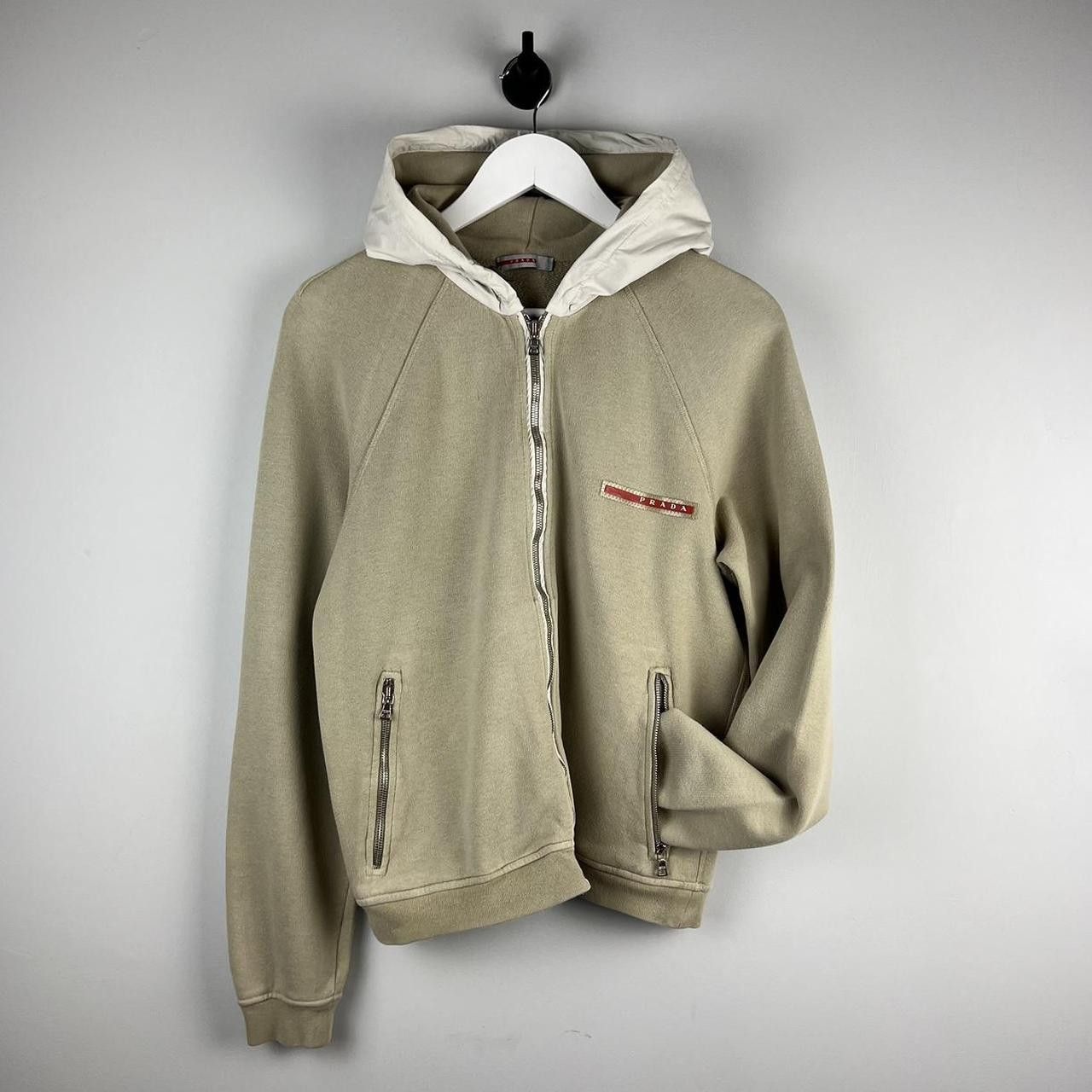 image of 00’S Prada Sport Logo Zip Hoodie in Beige, Men's (Size Medium)