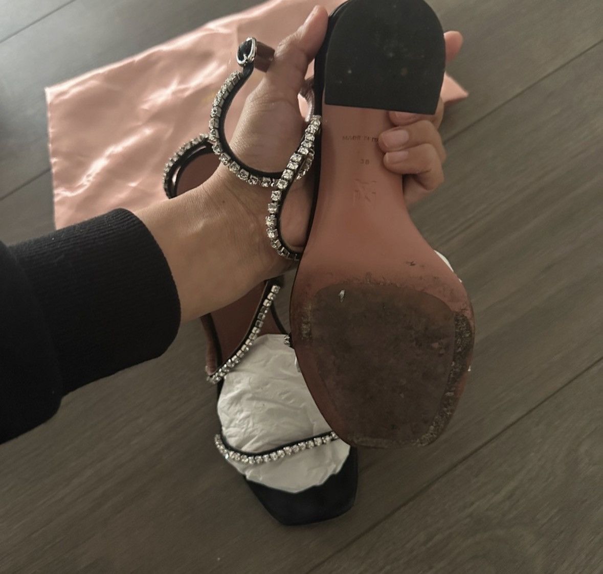 Amina Muaddi Amina Muaddi Gilda 95mm Rhinestone-Embellished Suede Sandals Size US 8 / IT 38 - 3 Thumbnail