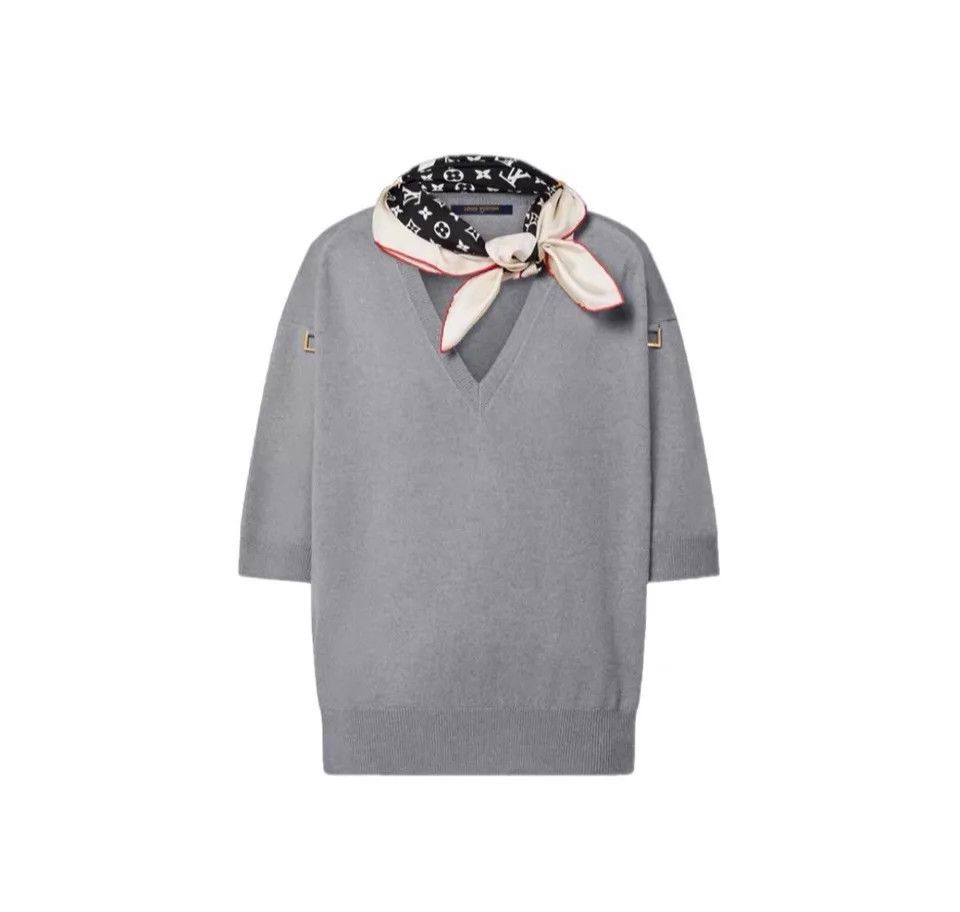 Louis Vuitton LV Gray Cashmere Short-Sleeve Oversized S Unworn Sweater Size S / US 4 / IT 40 - 6 Thumbnail