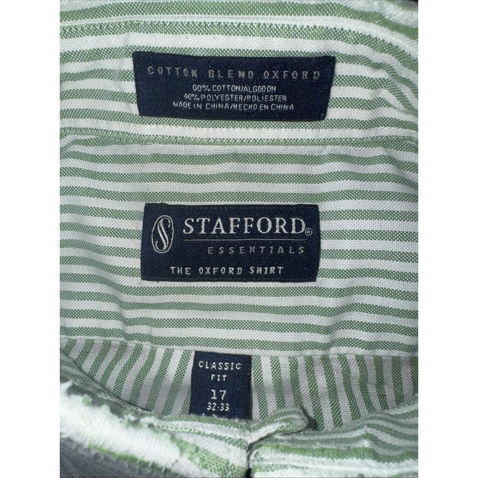 Stafford × Vintage Strafford Striped Oxford Shirt 17 32-33 Green Distressed Size US M / EU 48-50 / 2 - 4 Thumbnail