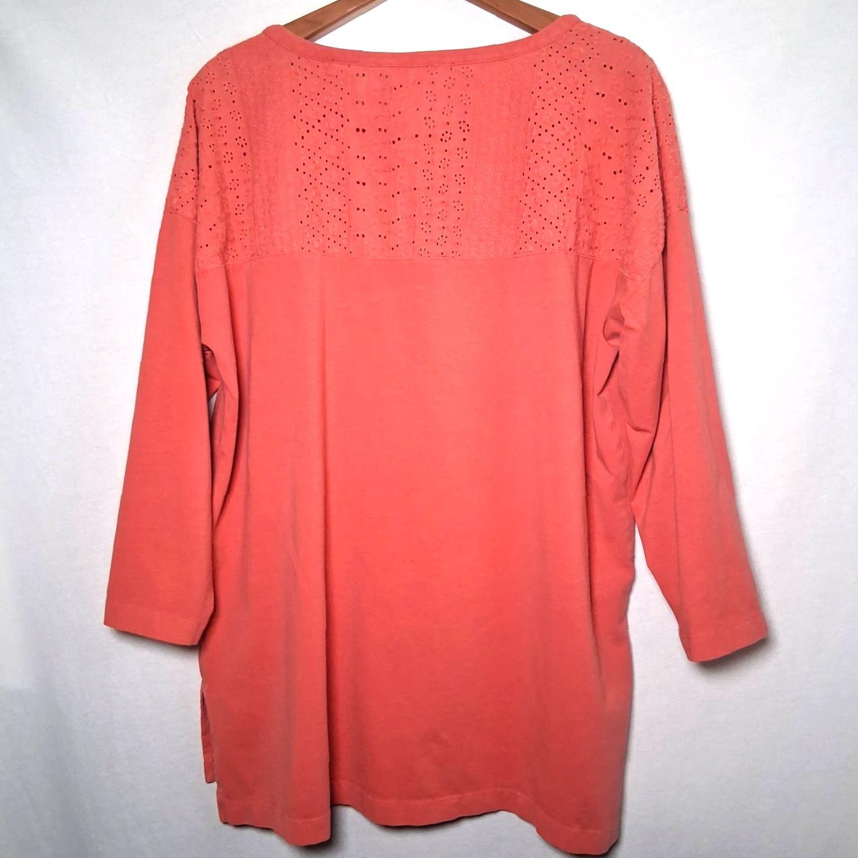 Soft Surroundings Soft Surroundings Henley Shirt Tunic L Coral Knit Eyelet Button Up Long Sleeve Casual Womens Size L / US 10 / IT 46 - 3 Thumbnail