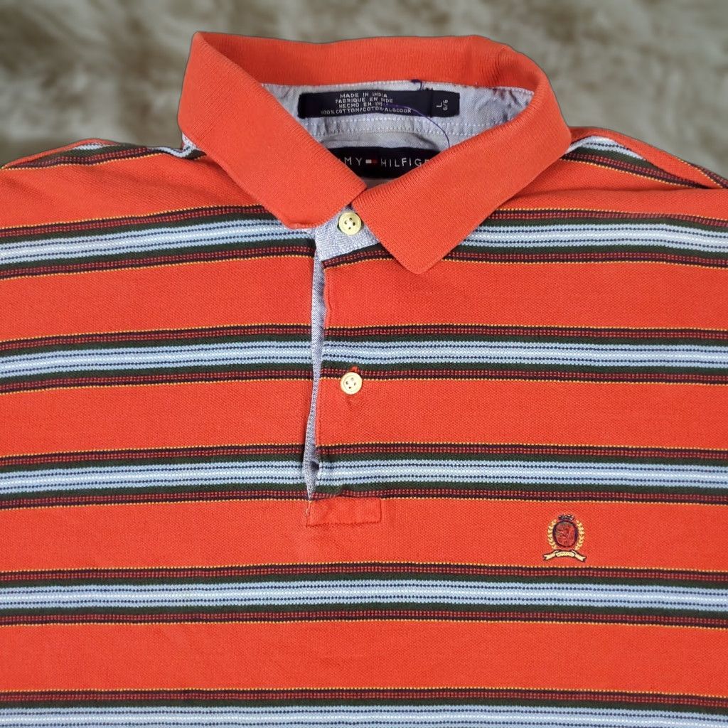 Tommy Hilfiger Tommy Hilfiger Polo Shirt Mens Large Red/Orange Striped Short Sleeve Polo Shirt Casual Shirt Size US L / EU 52-54 / 3 - 1 Thumbnail