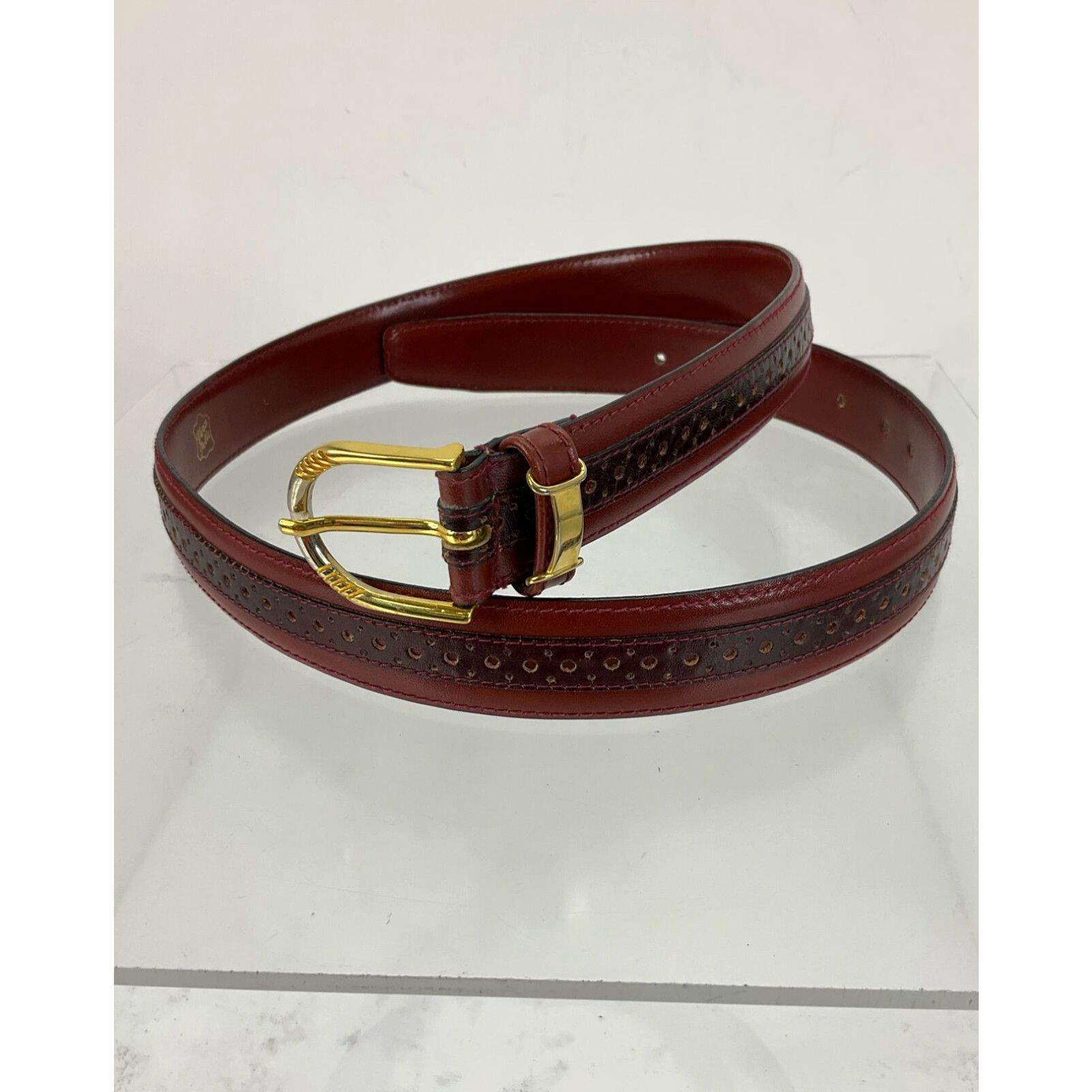 Vera Pelle Vera Pelle Burgundy Leather Embossed Detail Belt 90/105 Size ONE SIZE - 1 Preview