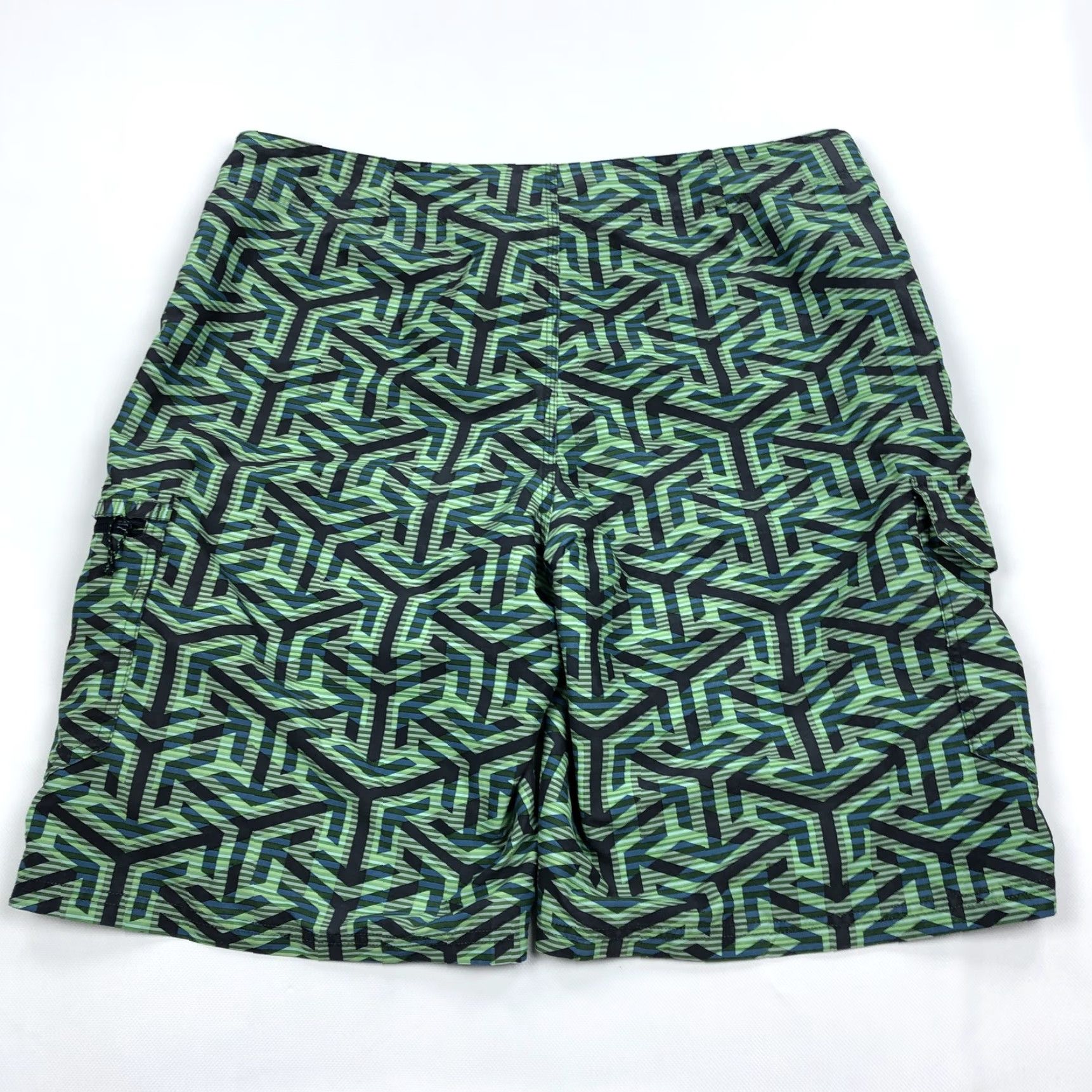 Vintage SIMMS Men's 36 Green Black Blue Geo Greca Board Shorts Swim Trunks Size US 36 / EU 52 - 4 Thumbnail
