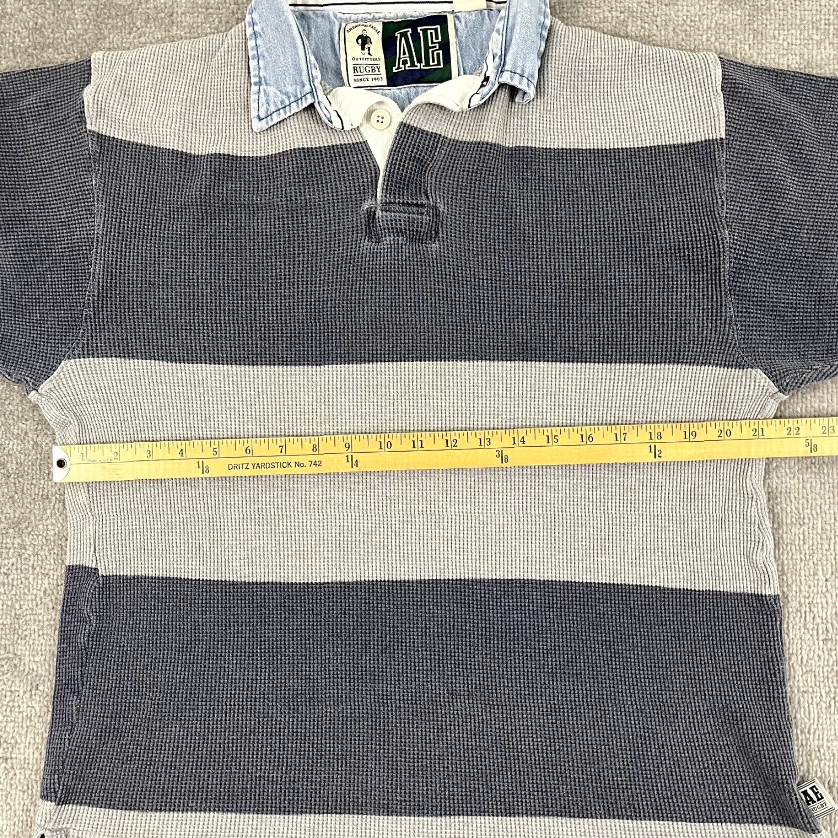American Eagle Outfitters American Eagle Rugby Polo Shirt Mens Large Blue Gray Striped Thermal Activewear Size US L / EU 52-54 / 3 - 5 Thumbnail