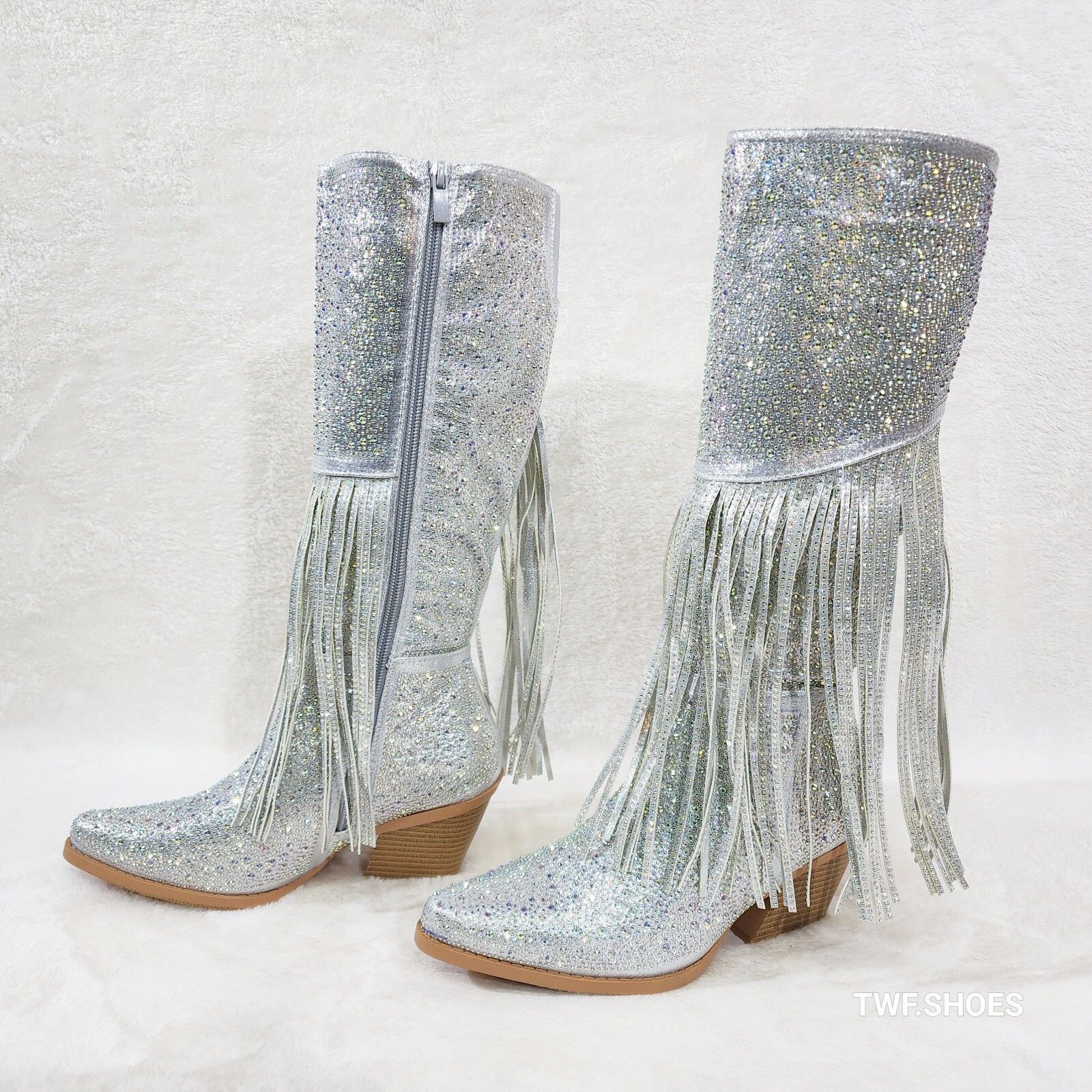 Western Diva Silver Asymmetrical Fringe Rhinestone Glam Cowg