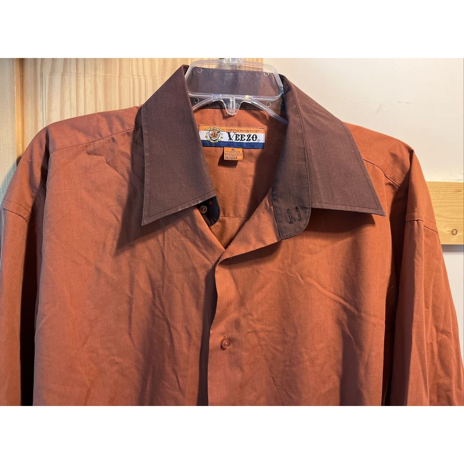 Other Veezo Men’s XL Orange Brown LS Button Polyester Blend Shirt Size US XL / EU 56 / 4 - 8 Thumbnail