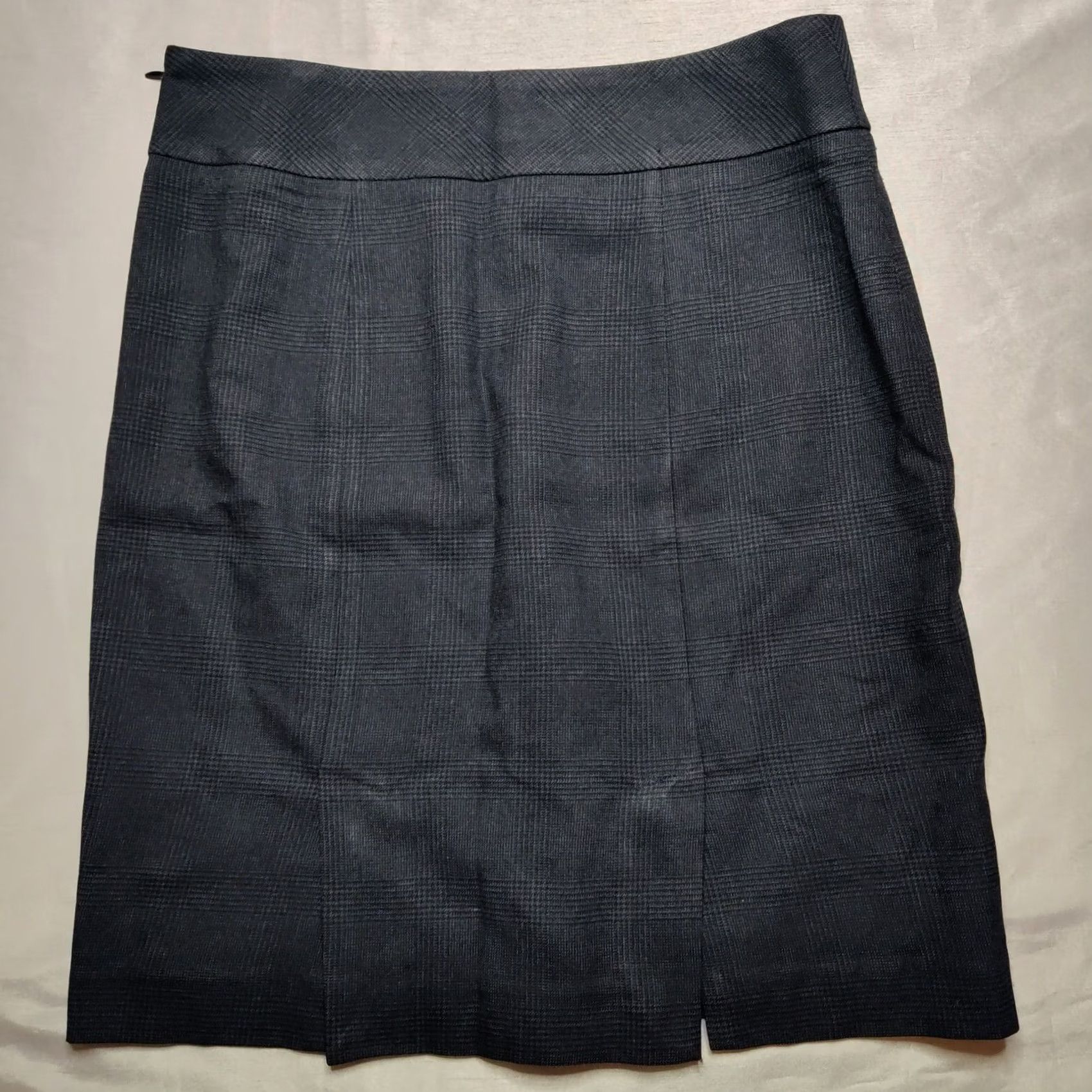 Loft LOFT Ann Taylor Womens Size 6 Charcoal Plaid Skirt 20" Lined Side Zip Knee Length Slit Back PETITE? Size 28" / US 6 / IT 42 - 6 Thumbnail
