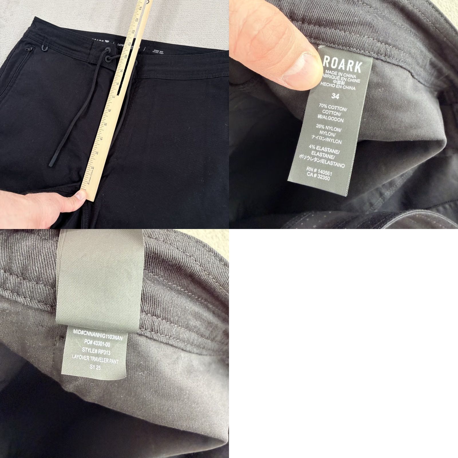 Roark Roark Pants Mens 34 Black Revival Layover Traveler Men 34x31 Slim Fit Dura Stretch Size US 34 / EU 50 - 8 Thumbnail