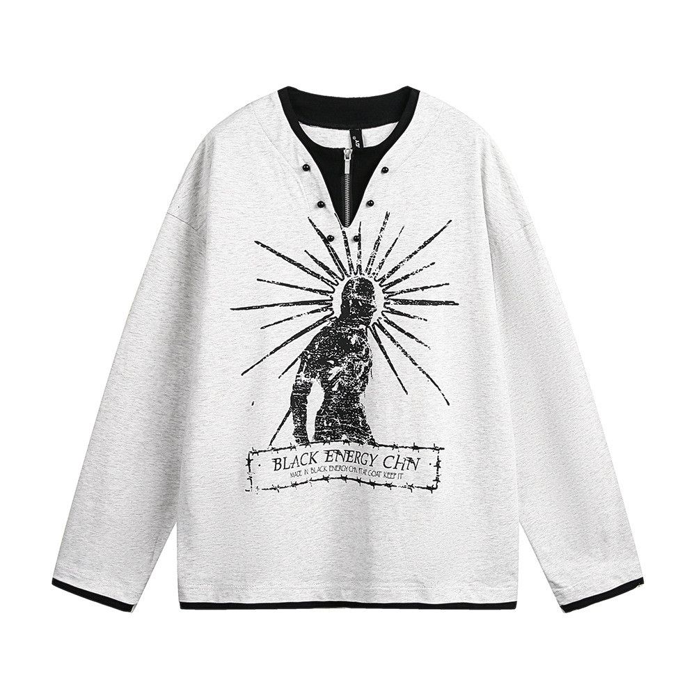 Japanese Brand × Vintage Portrait print men's loose half button long sleeve T-shirt Size US M / EU 48-50 / 2 - 1 Thumbnail
