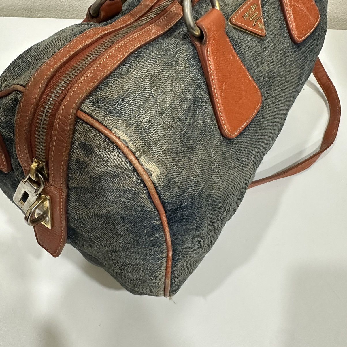 Prada PRADA DISTRESSED DENIM BAULETTO 2 WAY BOSTON BAG Size ONE SIZE - 7 Thumbnail