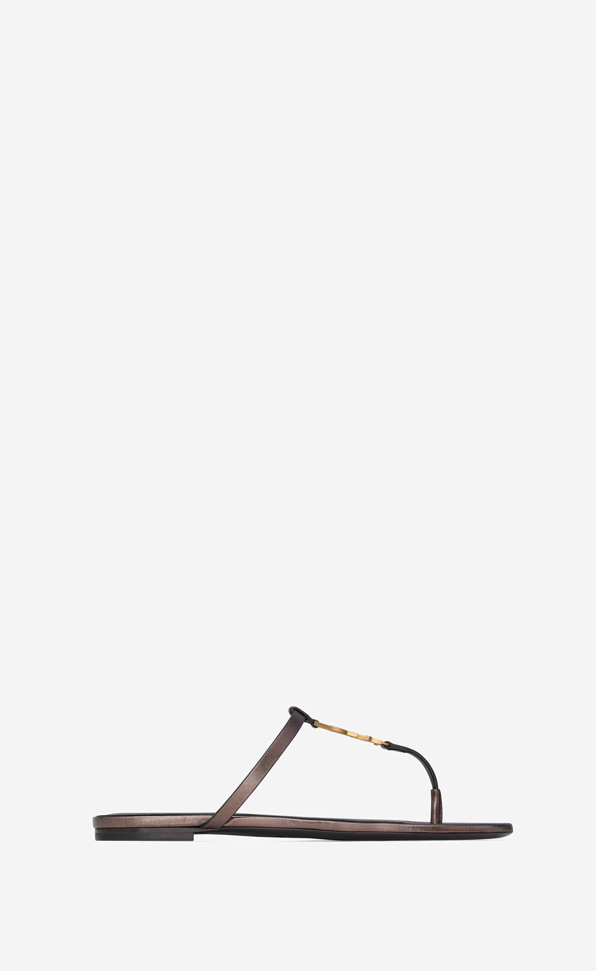 Saint Laurent Paris oc11z1125 Cassandra Slides in Laminated Metallic Leather Size US 7 / IT 37 - 1 Thumbnail