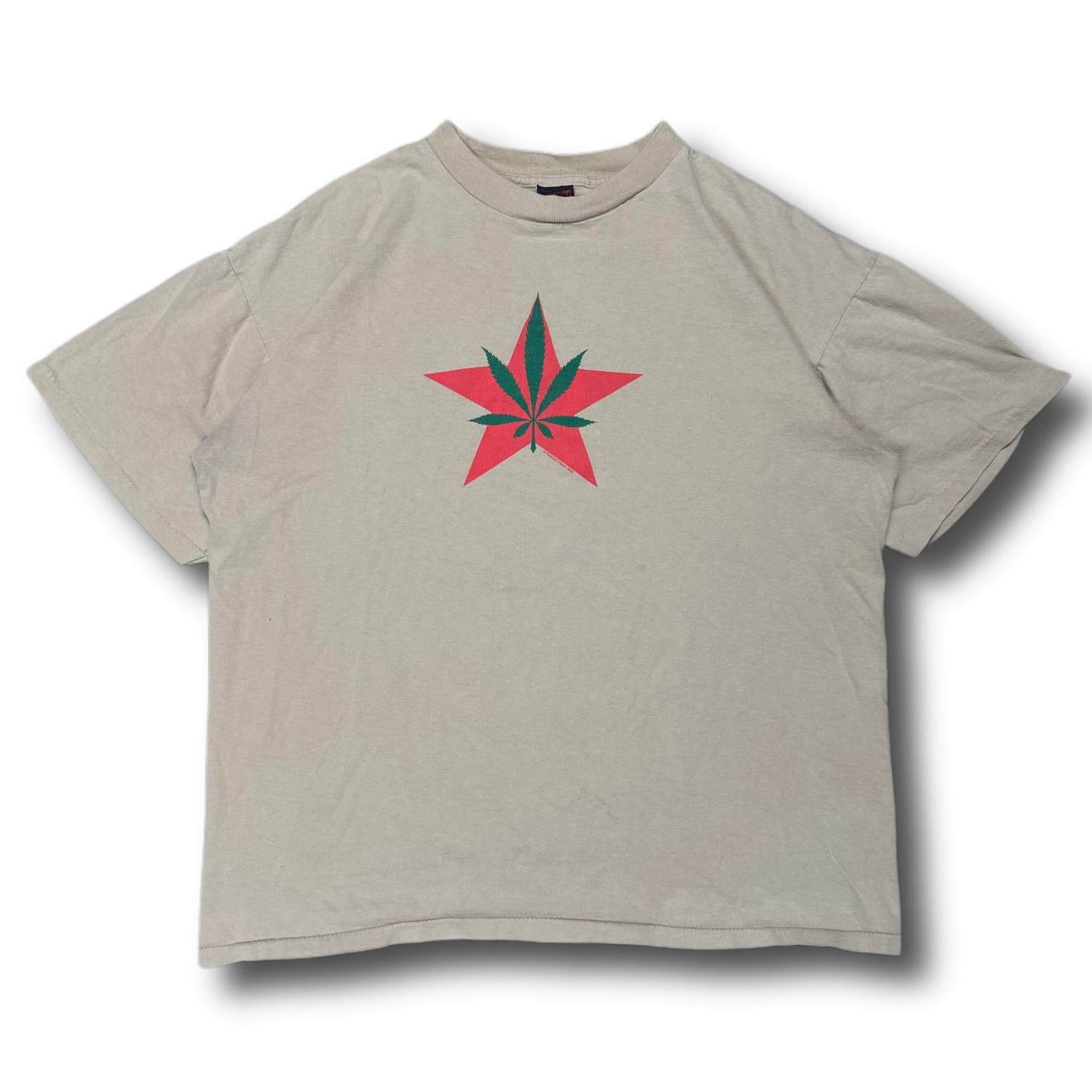 image of Fashion Victim 2000 Weed Marijuana Red Star Vintage T-Shirt in Tan, Men's (Size XL)