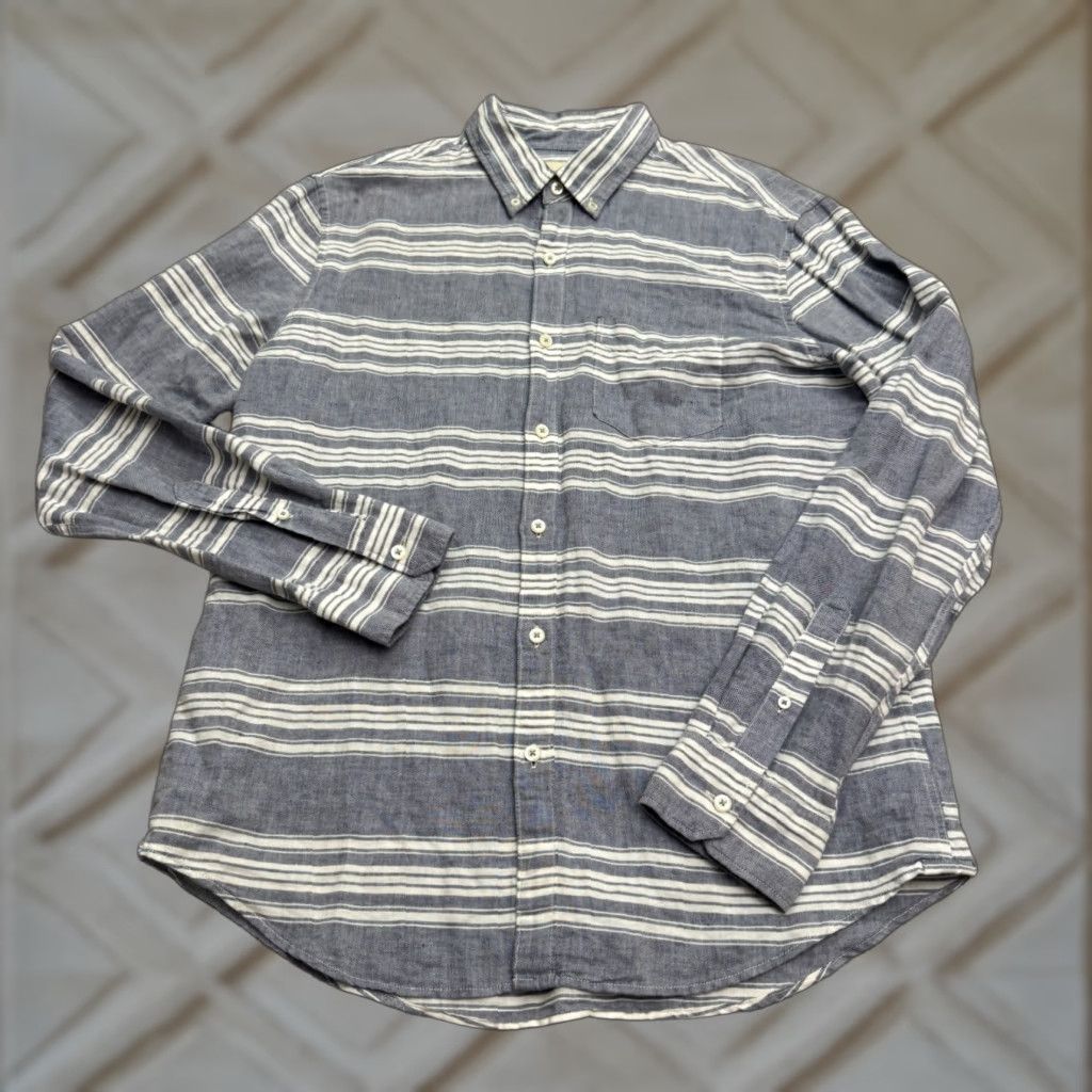 American Eagle Outfitters American Eagle Outfitters Button-Up Shirt Mens M Striped Blue White Linen Cotton Casual Classic 90s Outdoors Mens Size US M / EU 48-50 / 2 - 1 Thumbnail