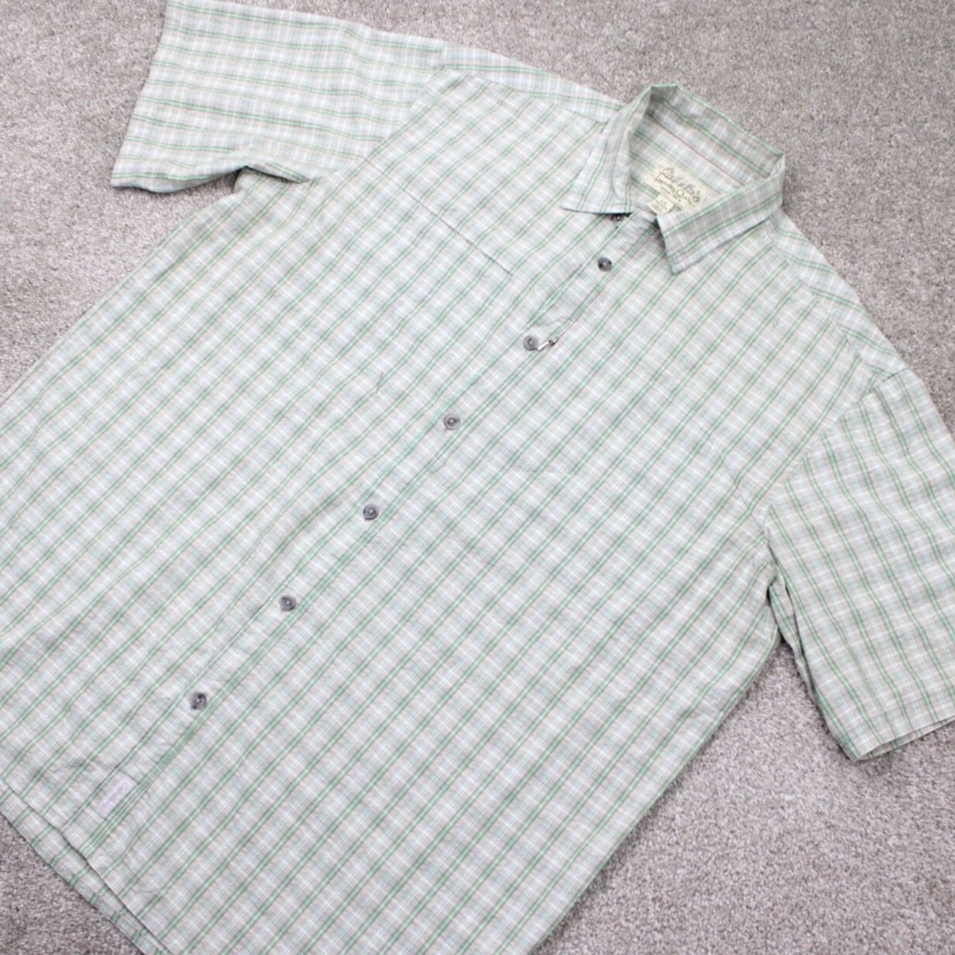 Vintage Cabela's Seersucker Shirt Mens Large Reg Green/Gray Plaid Short Sleeve Button Up Size US L / EU 52-54 / 3 - 3 Thumbnail